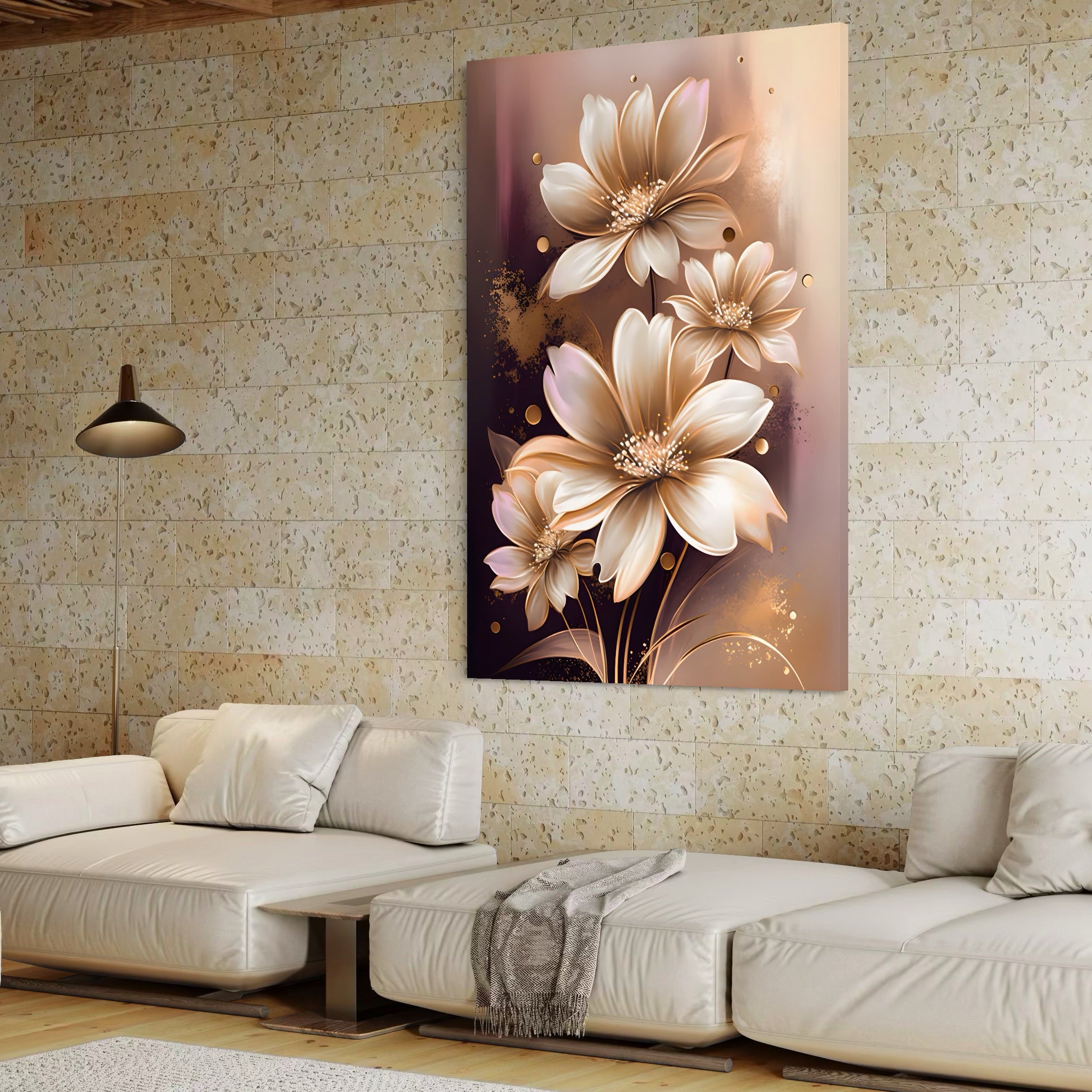 Tablou Canvas Premium LuxCanva® A1405, Flori Aurii ,  Room, Planta, Gold, Decorativ, Petale, Dormitor, Culori Vibrante