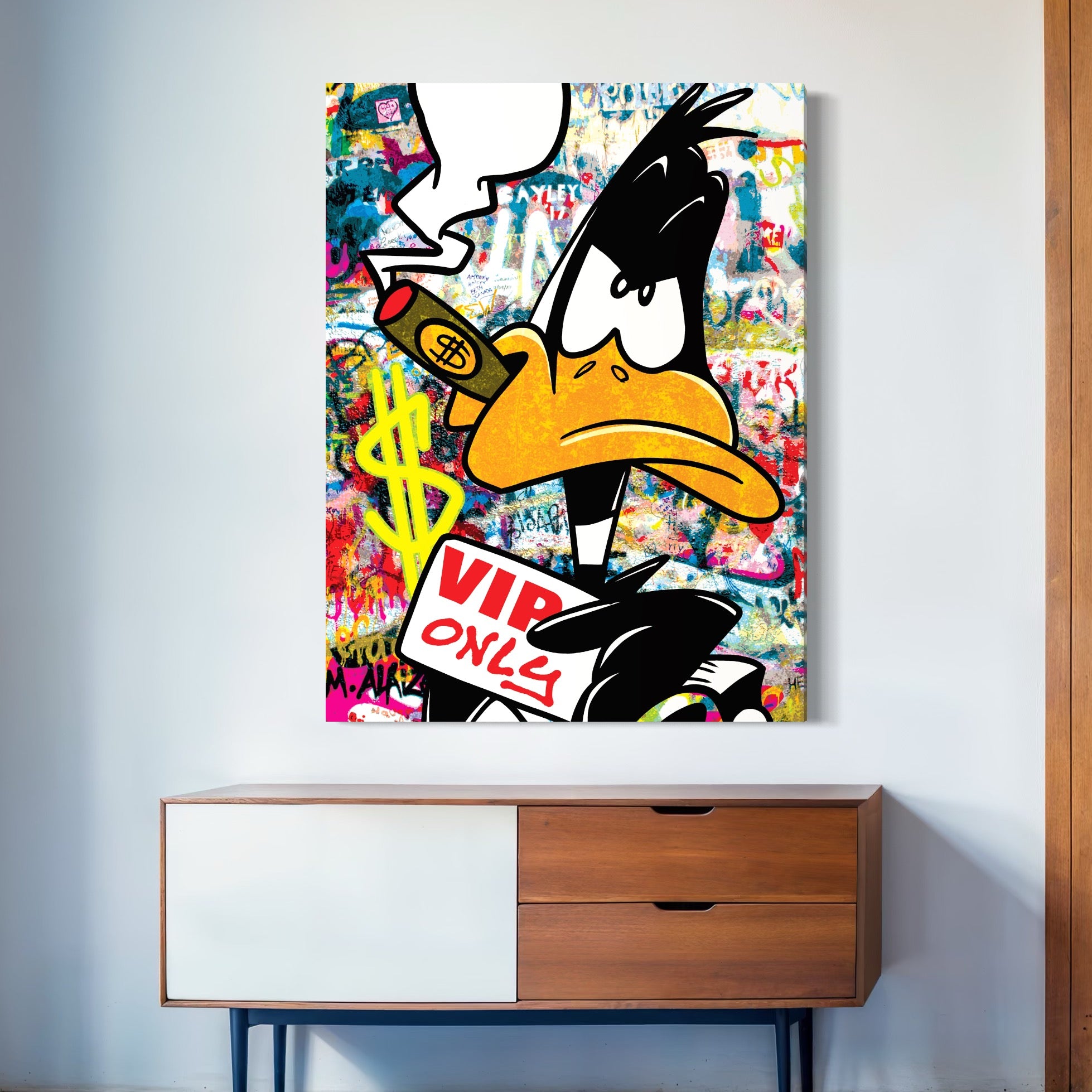 Tablou Canvas Premium, LuxCanva® A1042, Daffy Duck, Desene Animate, Looney Tunes, Dollar, VIP, Culori Vibrante