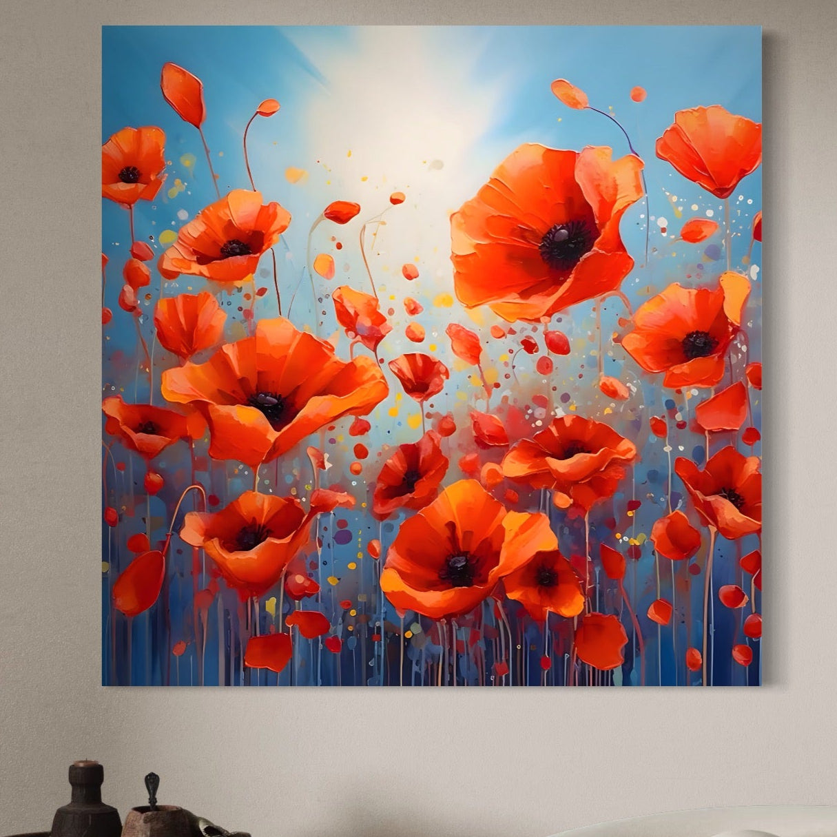 Tablou Canvas Premium LuxCanva® A1408, Campul Cu Maci , Room, Natura, Planta, Flori Rosii, Peisaj, Living, Culori Vibrante