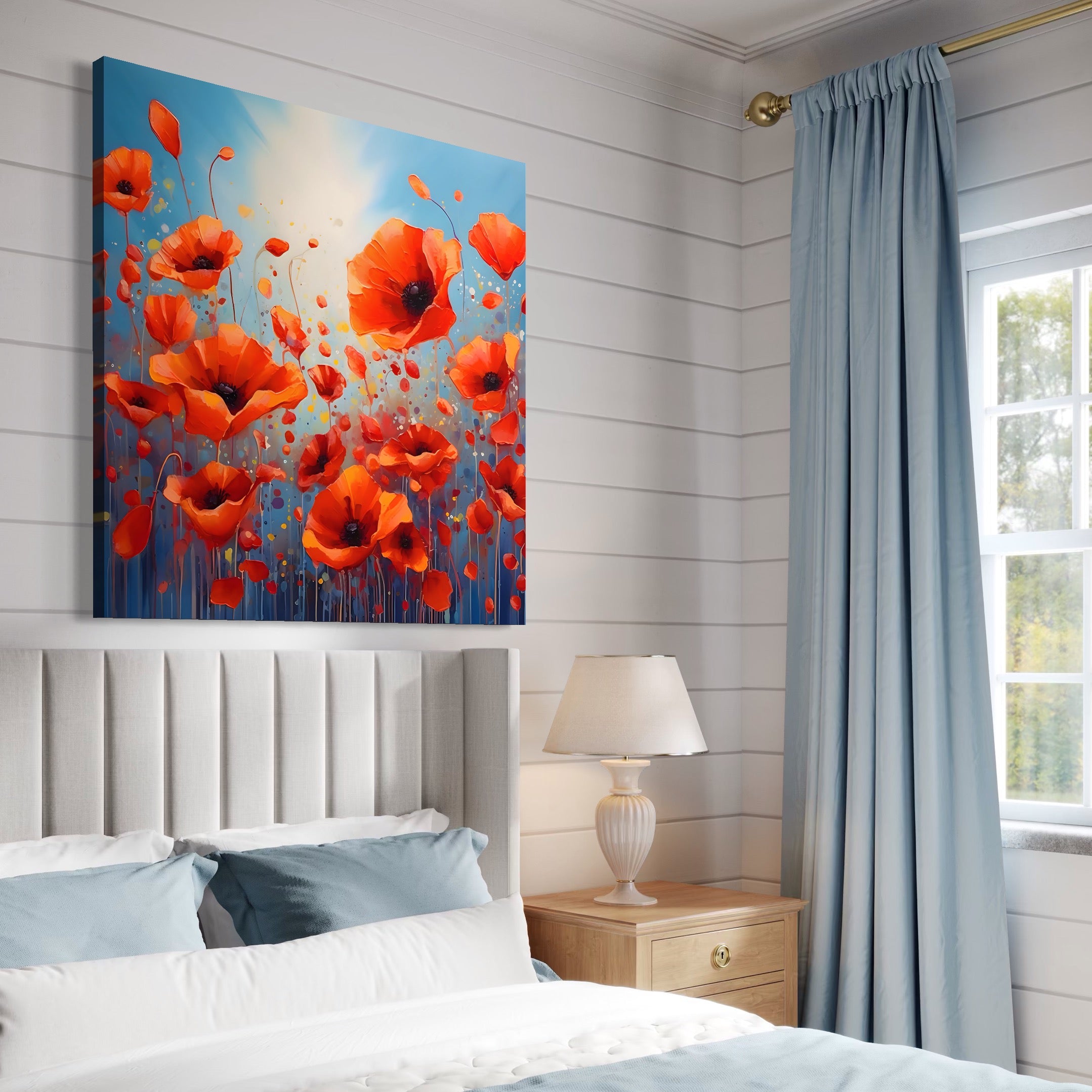 Tablou Canvas Premium LuxCanva® A1408, Campul Cu Maci , Room, Natura, Planta, Flori Rosii, Peisaj, Living, Culori Vibrante