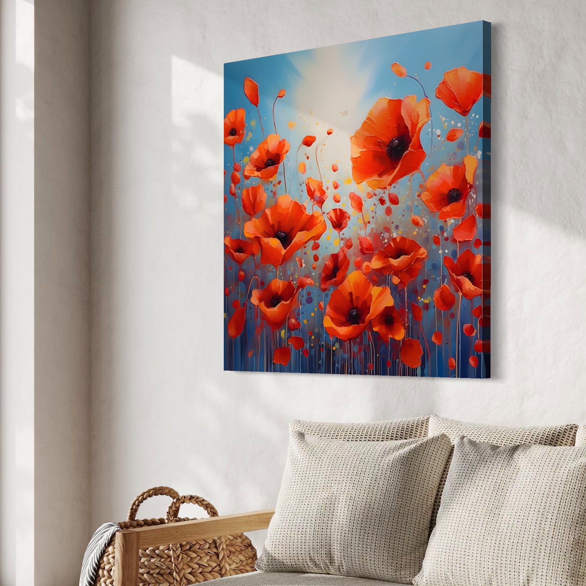 Tablou Canvas Premium LuxCanva® A1408, Campul Cu Maci , Room, Natura, Planta, Flori Rosii, Peisaj, Living, Culori Vibrante