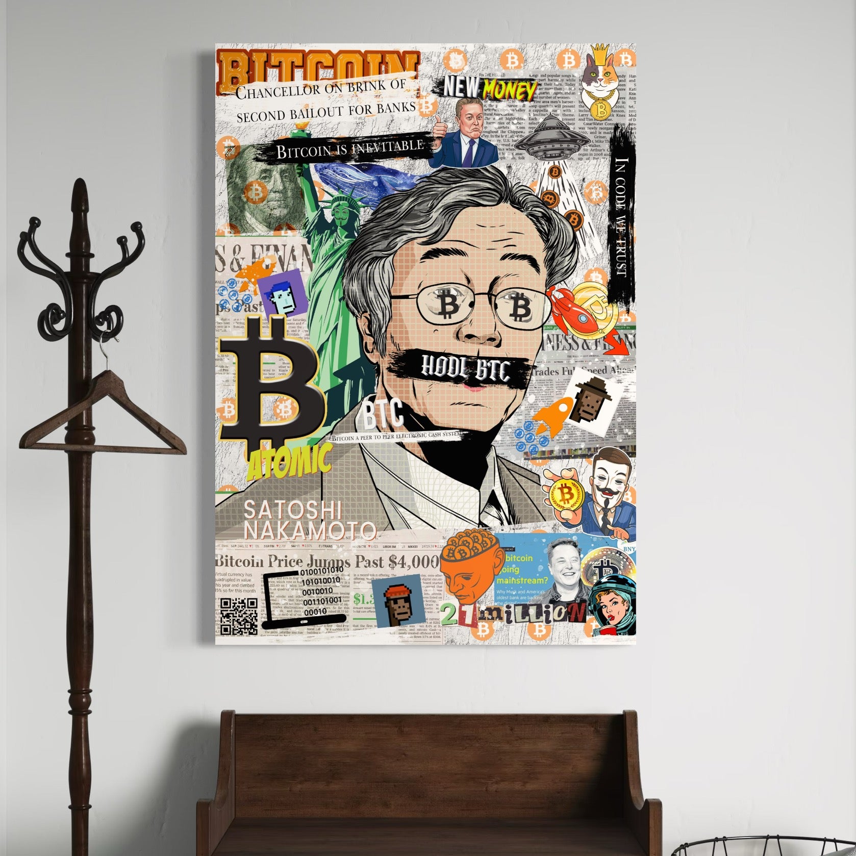 Tablou Canvas Premium, LuxCanva® A1027, Bitcoin, Decorativ, Criptomoneda, BTC, Motivational, Culori Vibrante