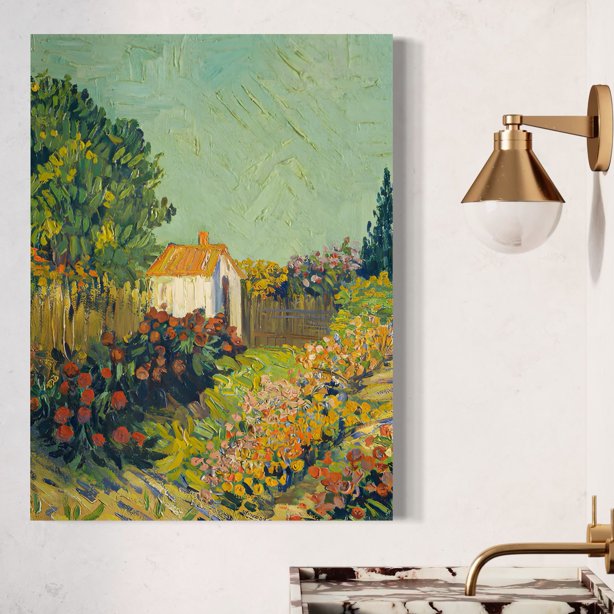 Tablou Canvas Premium LuxCanva® A1411, Garden Vintage , Room, Gradina, Casa, Flori, Arta, Studio, Culori Vibrante