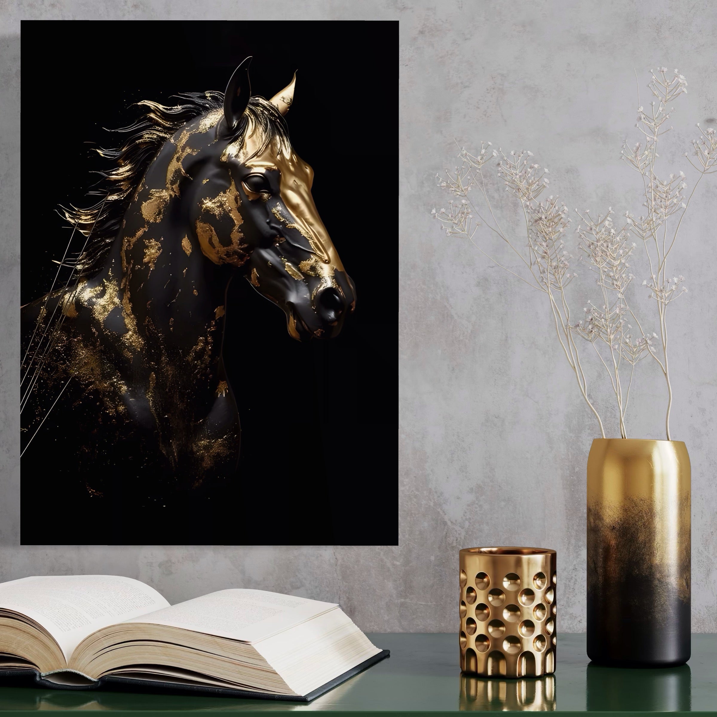 Tablou Canvas Premium LuxCanva® A1415, Chocolate Horse , Room, Cal, Animal, Auriu, Dormitor, Culori Vibrante