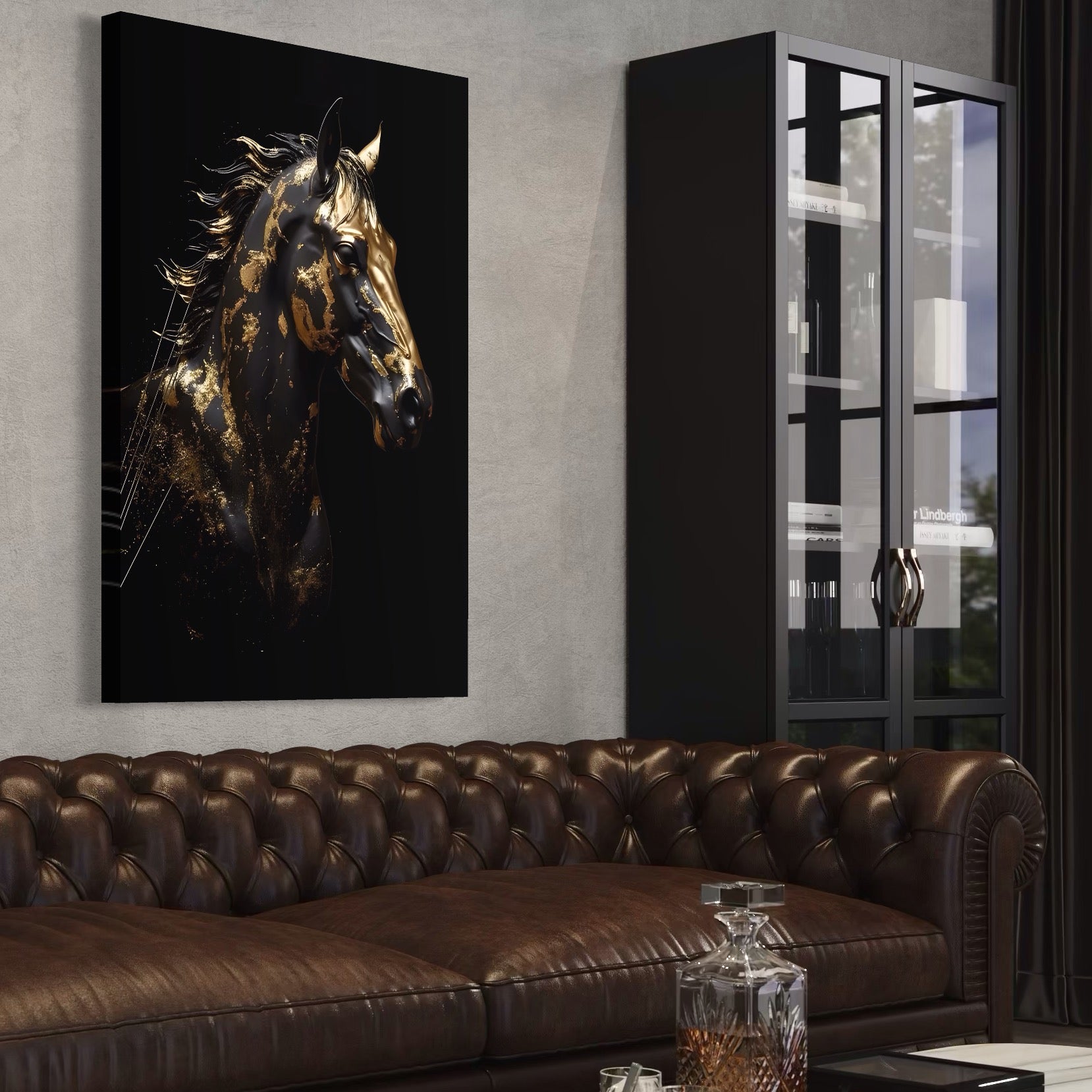 Tablou Canvas Premium LuxCanva® A1415, Chocolate Horse , Room, Cal, Animal, Auriu, Dormitor, Culori Vibrante