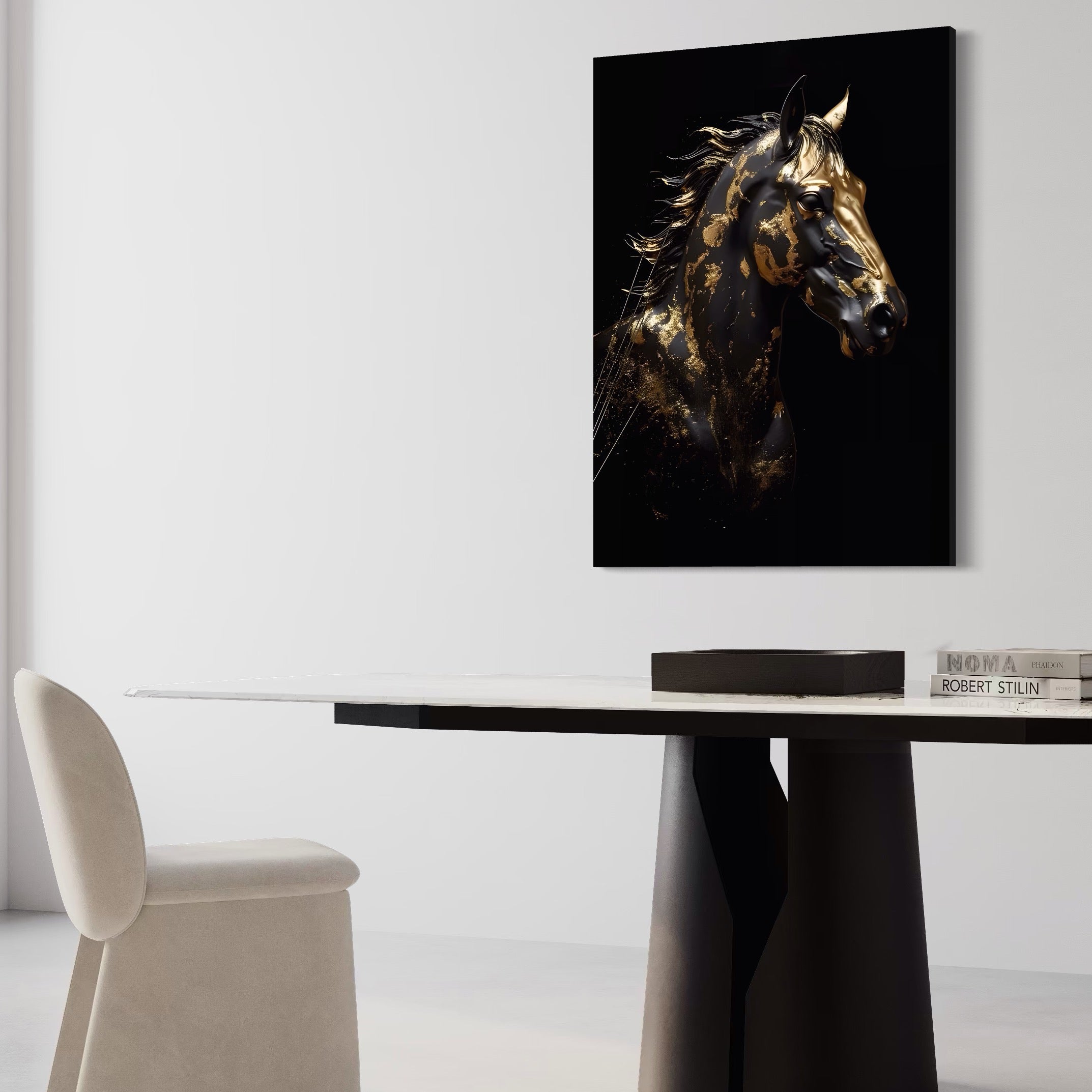 Tablou Canvas Premium LuxCanva® A1415, Chocolate Horse , Room, Cal, Animal, Auriu, Dormitor, Culori Vibrante
