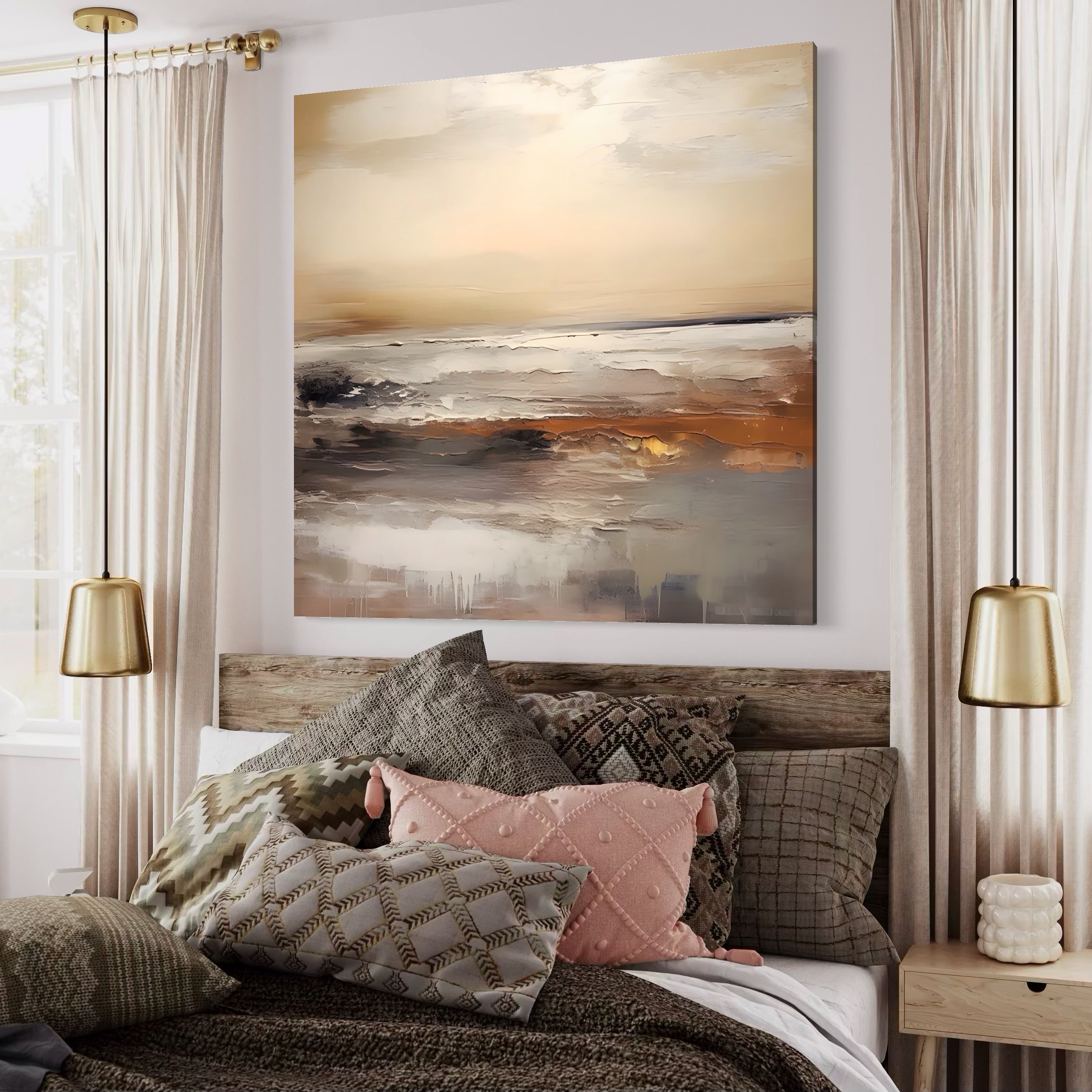 Tablou Canvas Premium LuxCanva® A1418, Gold Waves , Living Room, Valuri, Mare, Apa, Nisip, Decorativ, Culori Vibrante