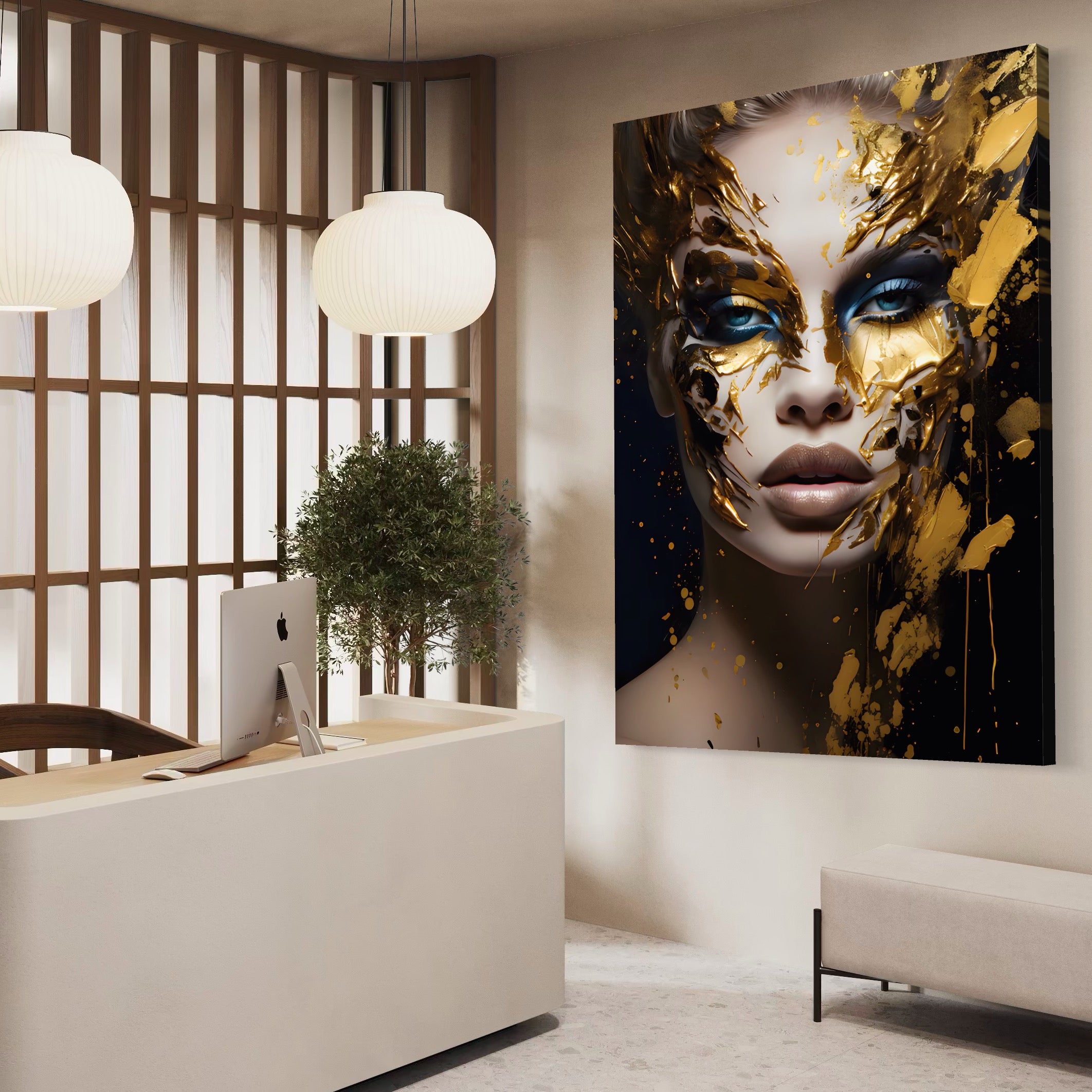 Tablou Canvas Premium LuxCanva® A1419, Gold Girl , Living Room, Femeie, Auriu, Senzual, Frumusete, Decorativ, Culori Vibrante