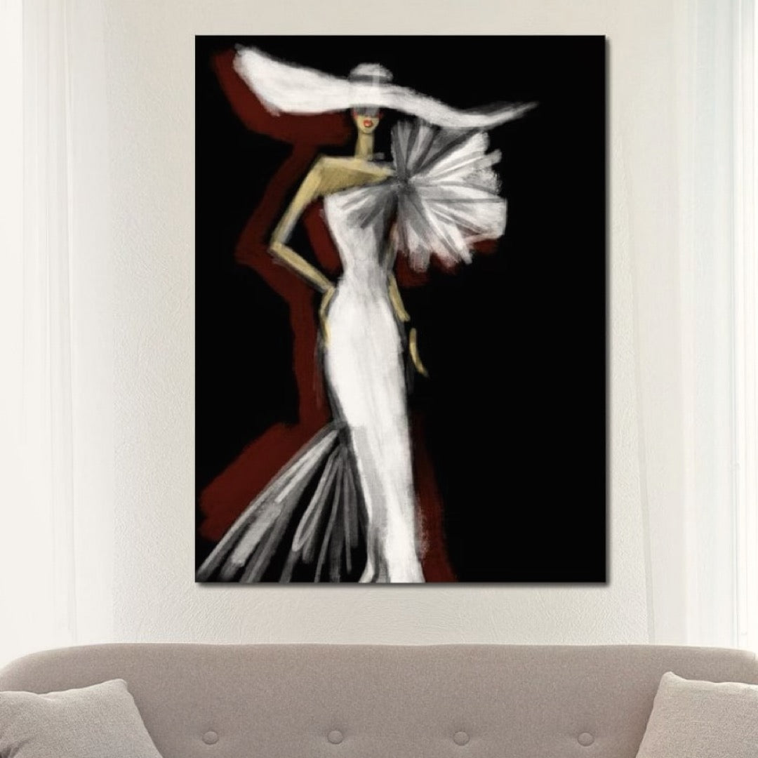 Tablou Canvas Premium, LuxCanva® G1113, Eleganta Absoluta, Catwalk, Alb, Stil, Glamour, Eleganta, Couture, Chic, Diva, Rochie, Living, Dormitor