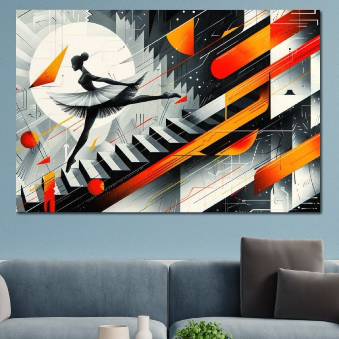 Tablou Canvas Premium, LuxCanva® G1115, Balet in Cosmos, Clape, Balerina, Ritm, Zbor, Simfonie, Vizual, Gratie, Scari, Univers, Living, Dormitor