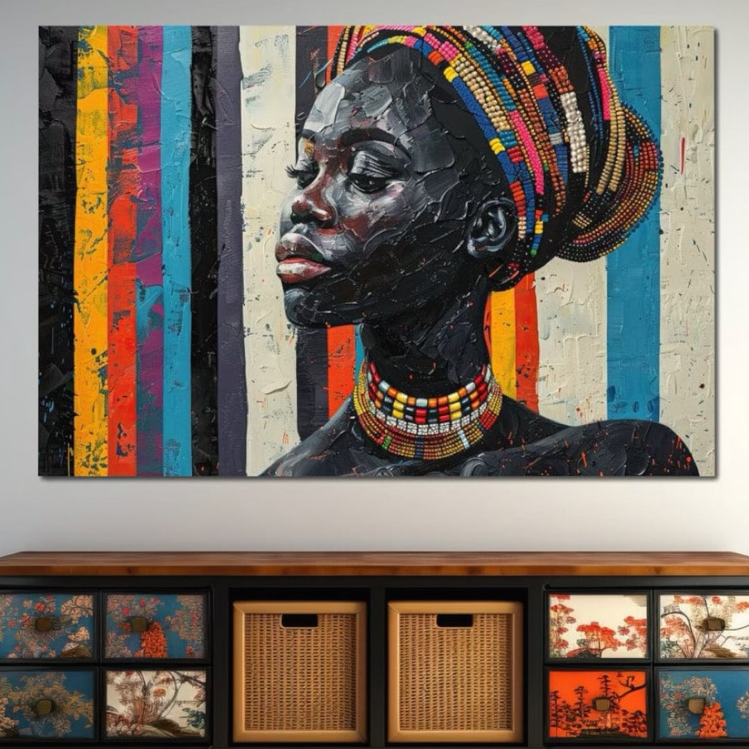 Tablou Canvas Premium, LuxCanva® G1118, Poveste din Africa,  Culori, Margele, Tribal, Contraste, Spirit, Perle, Identitate, Profil, Eleganta, Living, Dormitor