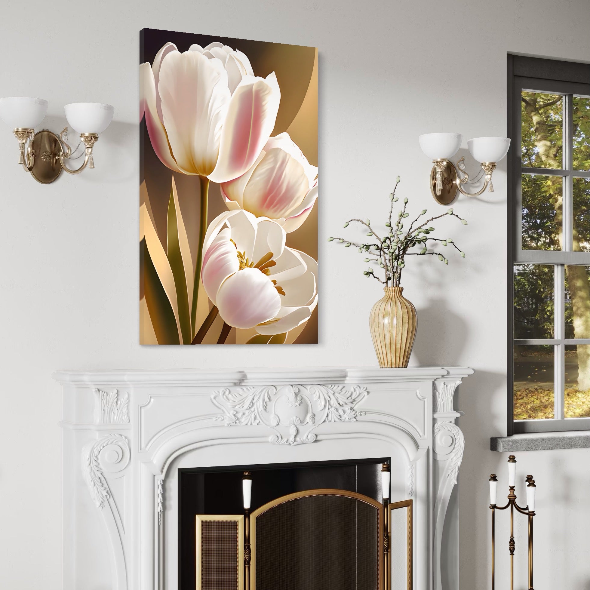 Tablou Canvas Premium LuxCanva® A1421, 3Tulip, Living, Lalele, Roz, Planta, Primavara, Dormitor, Decorativ, Culori Vibrante