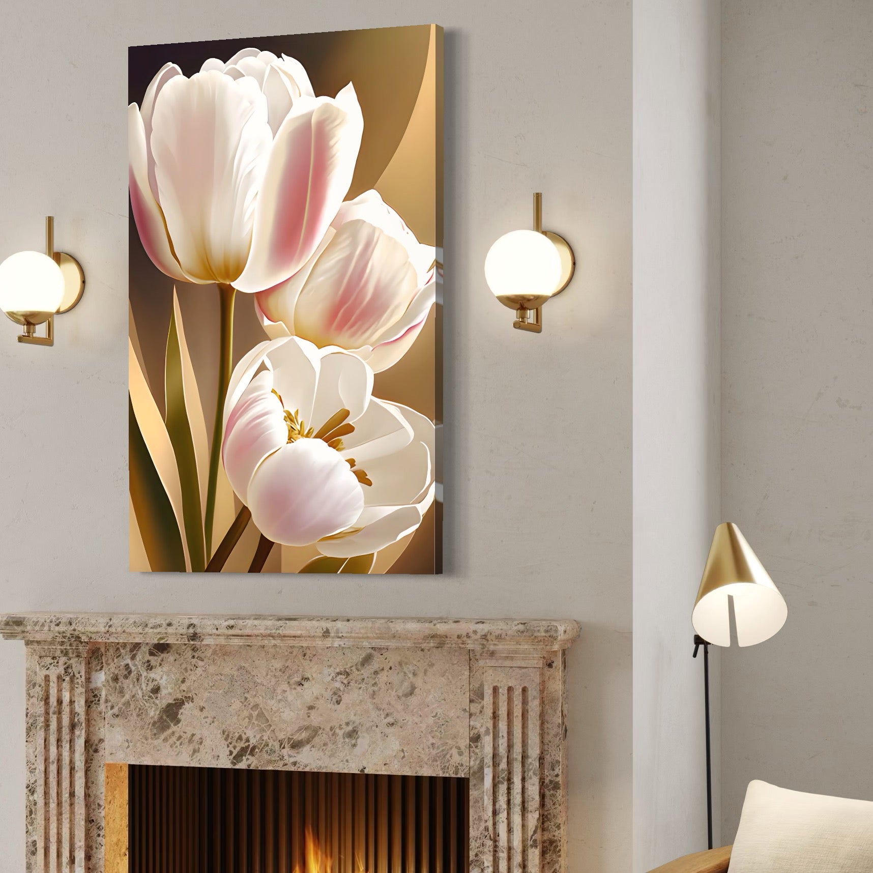 Tablou Canvas Premium LuxCanva® A1421, 3Tulip, Living, Lalele, Roz, Planta, Primavara, Dormitor, Decorativ, Culori Vibrante