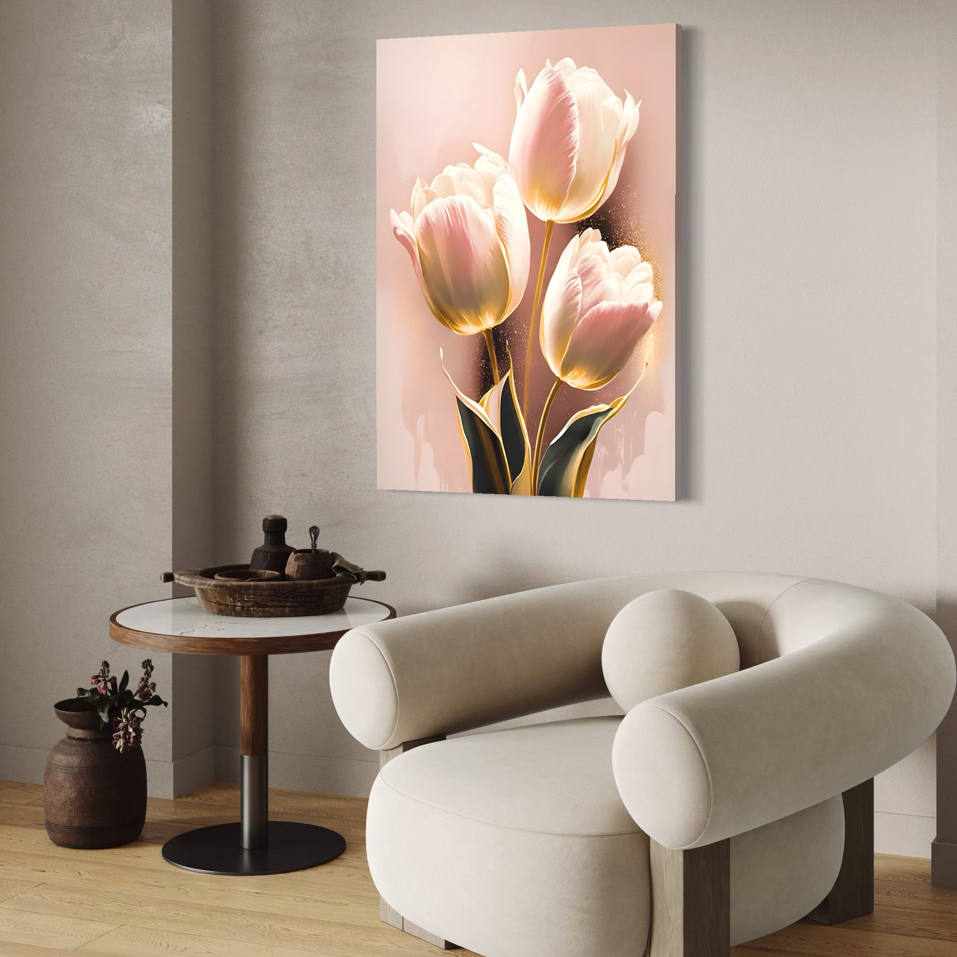 Tablou Canvas Premium LuxCanva® A1426, Lalele Roz , Dormitor, Flori, Natura, Primavara, Decorativ, Living, Culori Vibrante