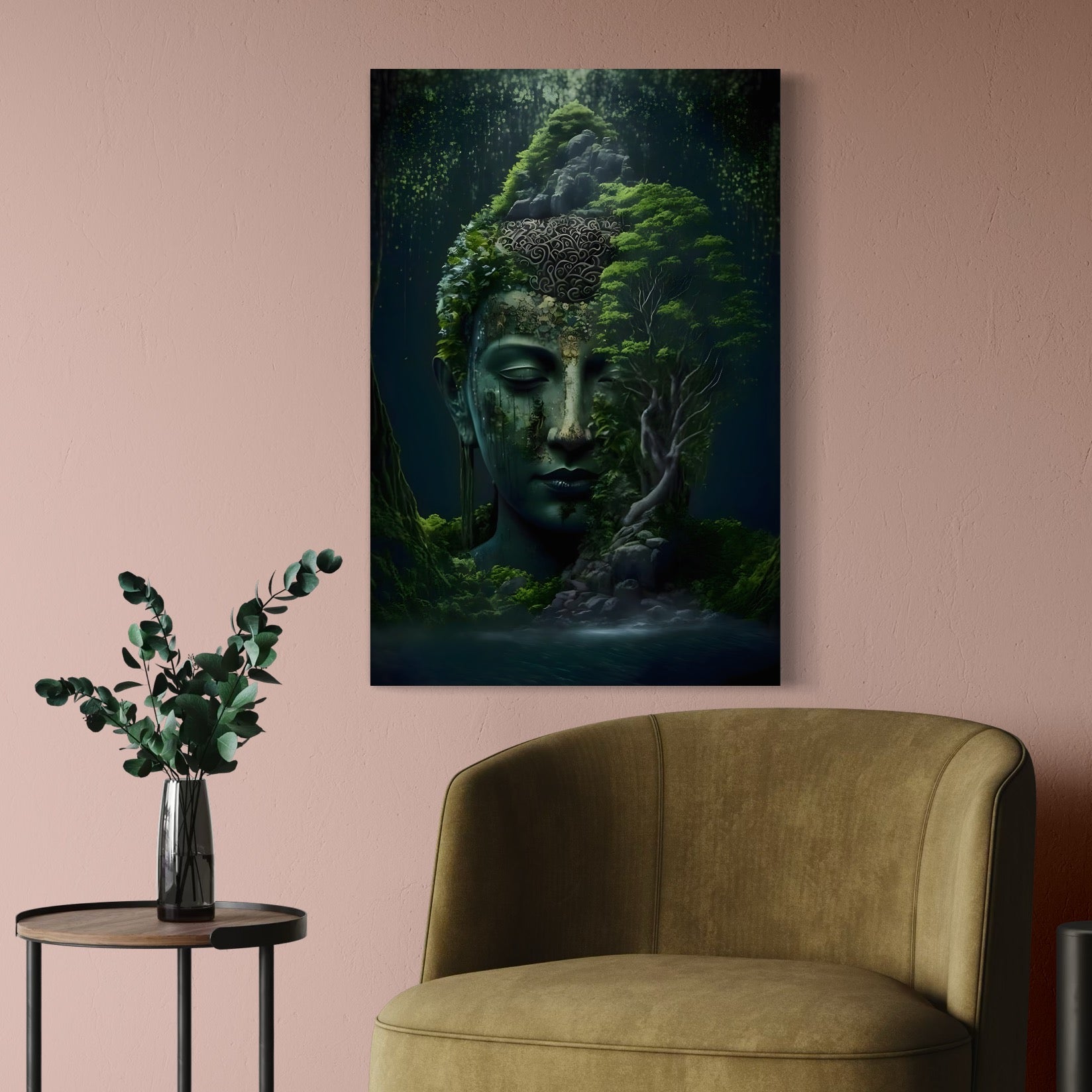 Tablou Canvas Premium, LuxCanva® C1258, Forest Covering Buddha, Relaxare, Living Room, Culori Vibrante