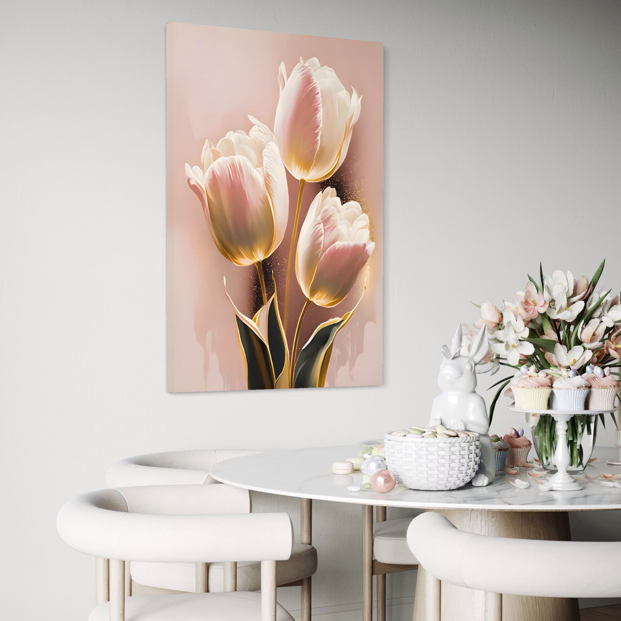 Tablou Canvas Premium LuxCanva® A1426, Lalele Roz , Dormitor, Flori, Natura, Primavara, Decorativ, Living, Culori Vibrante