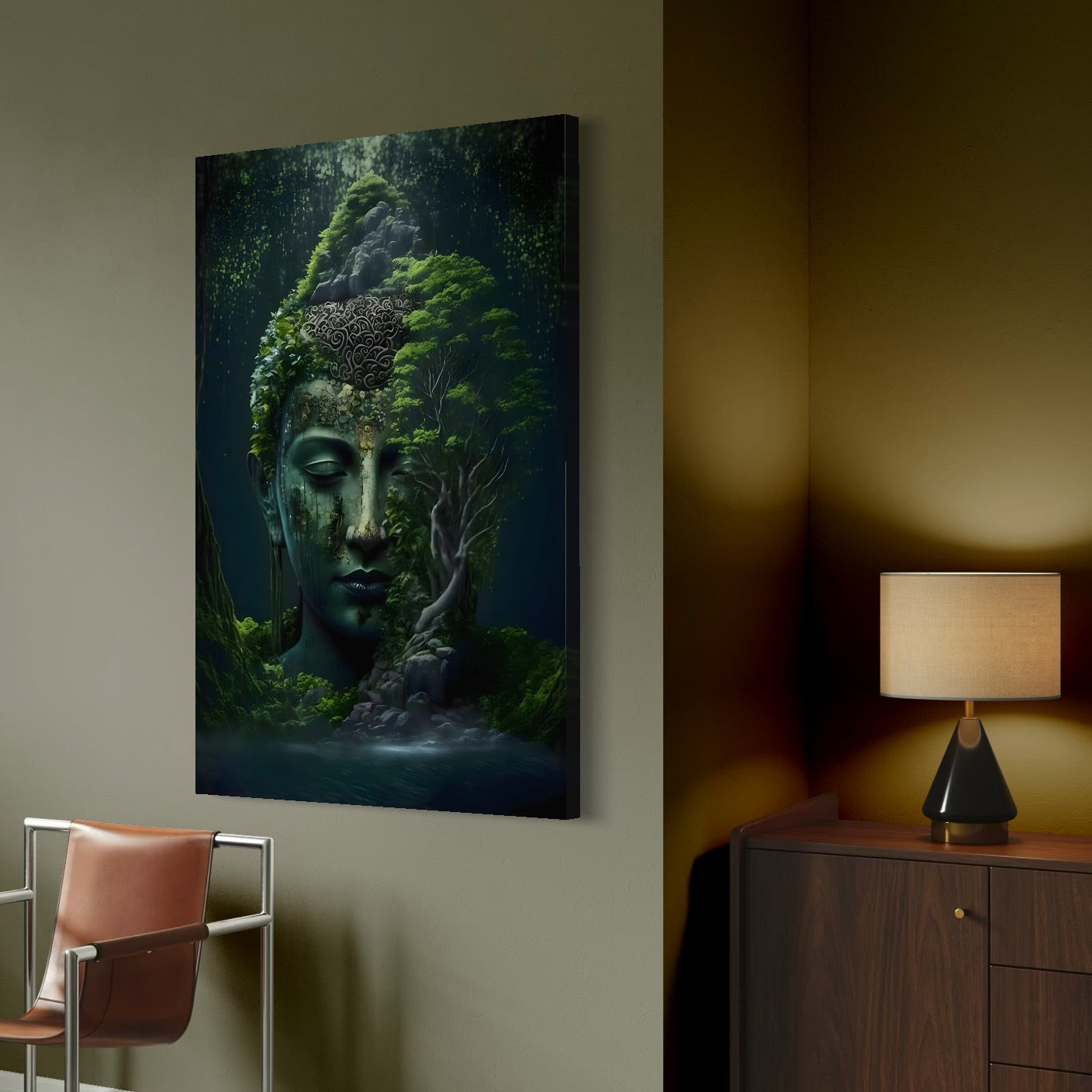 Tablou Canvas Premium, LuxCanva® C1258, Forest Covering Buddha, Relaxare, Living Room, Culori Vibrante