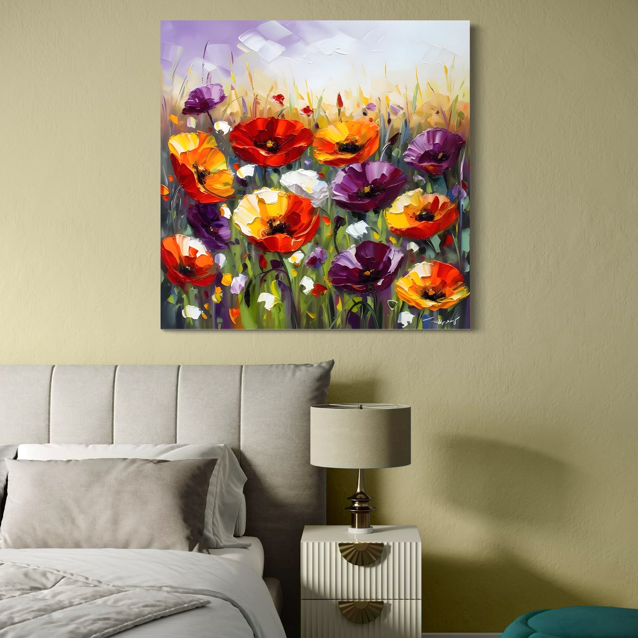 Tablou Canvas Premium LuxCanva® A1427, Campul Cu Flori , Dormitor, Maci, Colorat, Arta, Decorativ, Living, Culori Vibrante