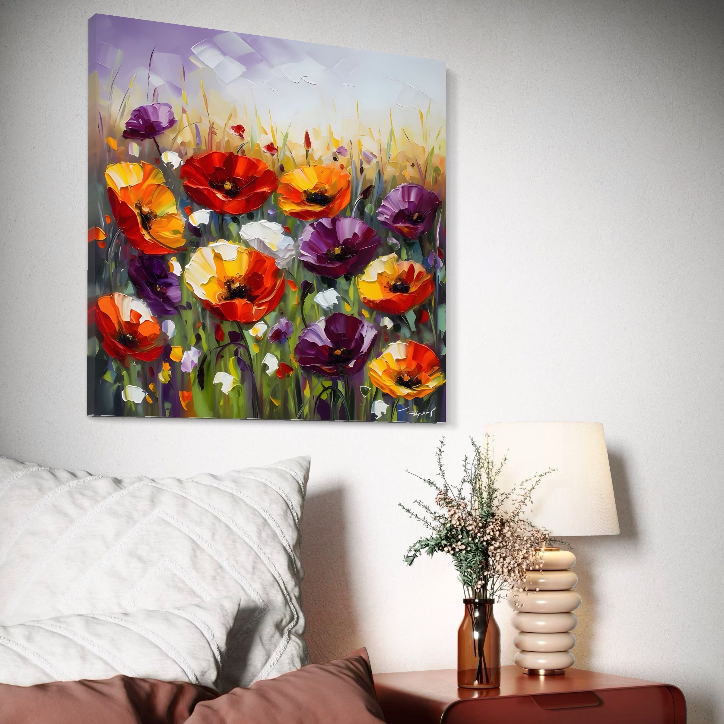 Tablou Canvas Premium LuxCanva® A1427, Campul Cu Flori , Dormitor, Maci, Colorat, Arta, Decorativ, Living, Culori Vibrante