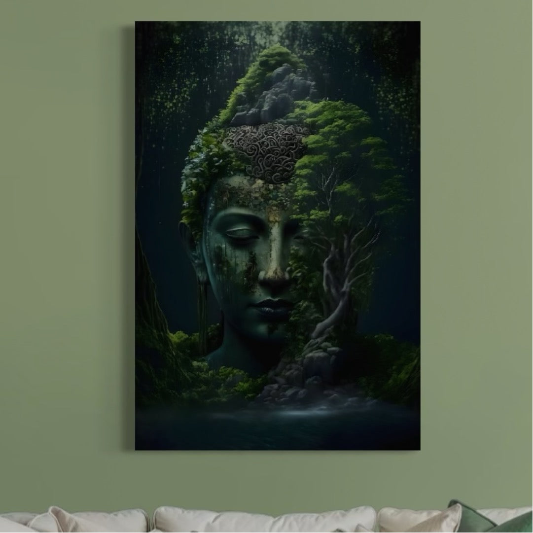 Tablou Canvas Premium, LuxCanva® C1258, Forest Covering Buddha, Relaxare, Living Room, Culori Vibrante
