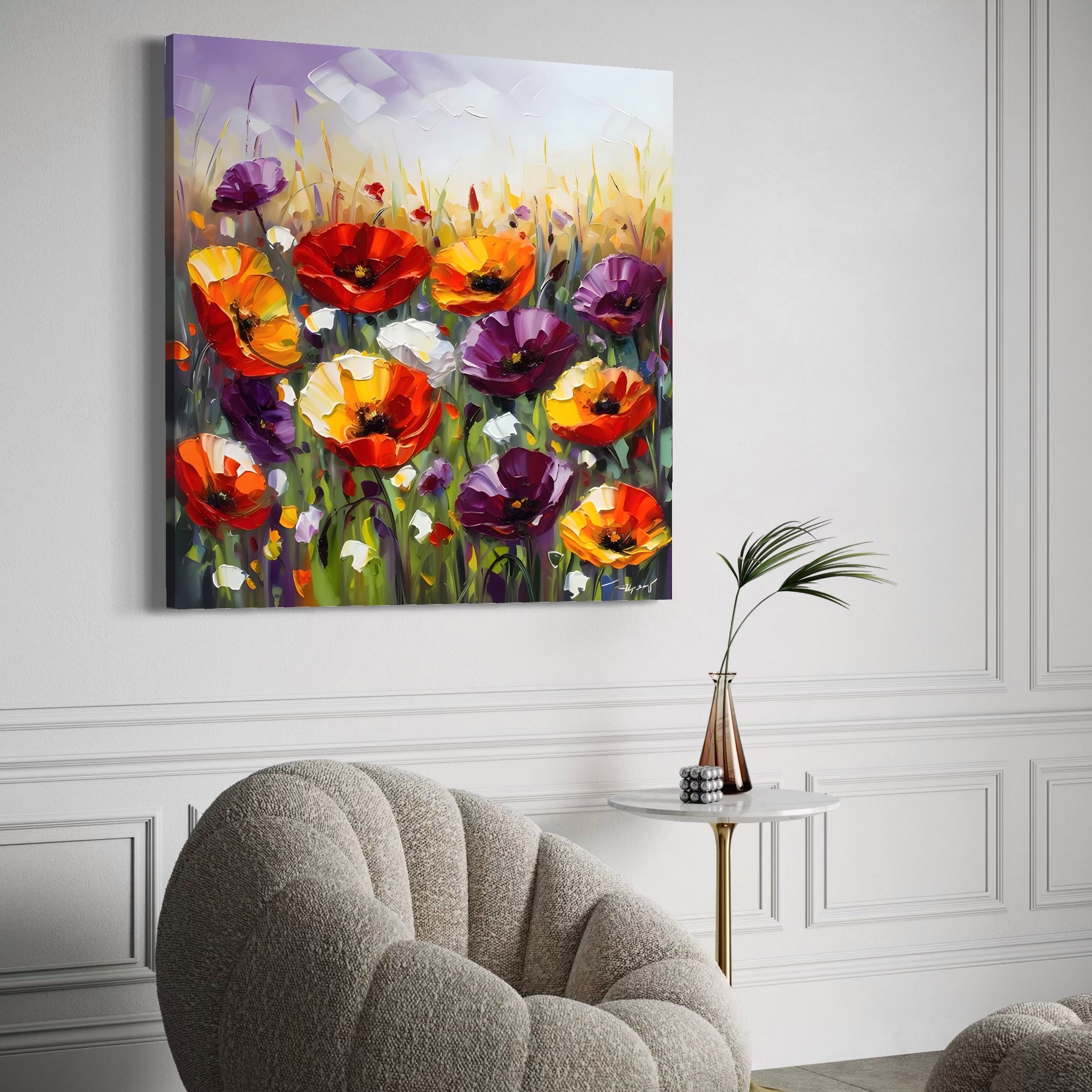 Tablou Canvas Premium LuxCanva® A1427, Campul Cu Flori , Dormitor, Maci, Colorat, Arta, Decorativ, Living, Culori Vibrante