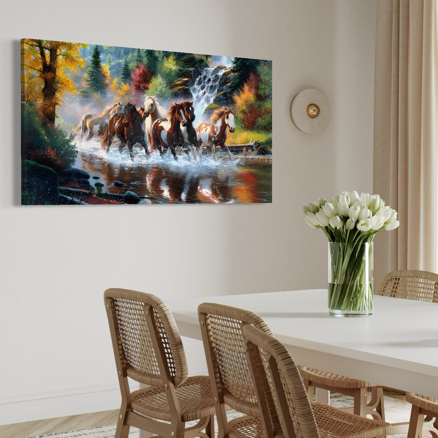 Tablou Canvas Premium, LuxCanva® C1259, Cai Galopand In Salbaticie, Relaxare, Living Room, Culori Vibrante