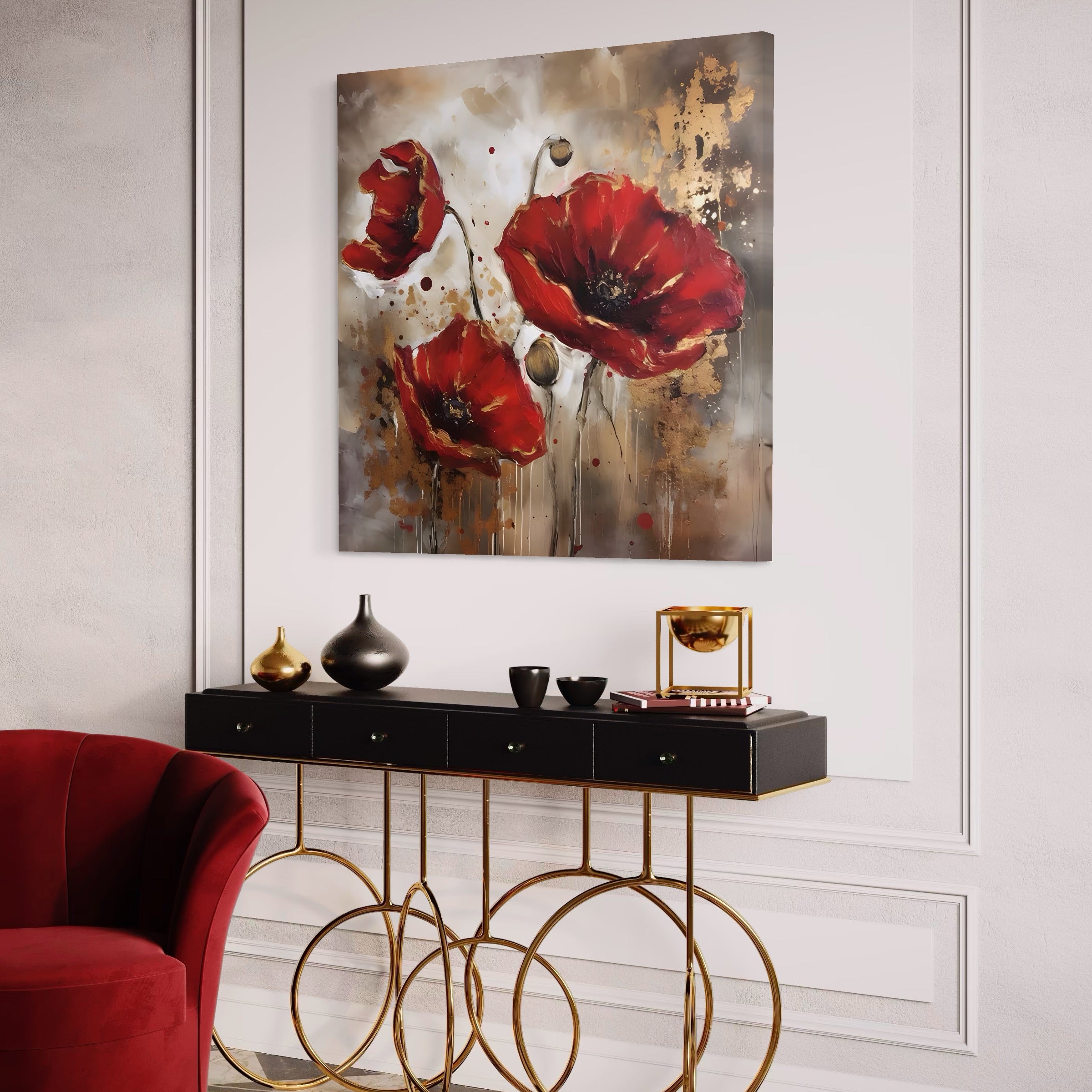 Tablou Canvas Premium LuxCanva® A1429, Red Poppies , Room, Flori, Maci, Camp, Decorativ, Living, Culori Vibrante
