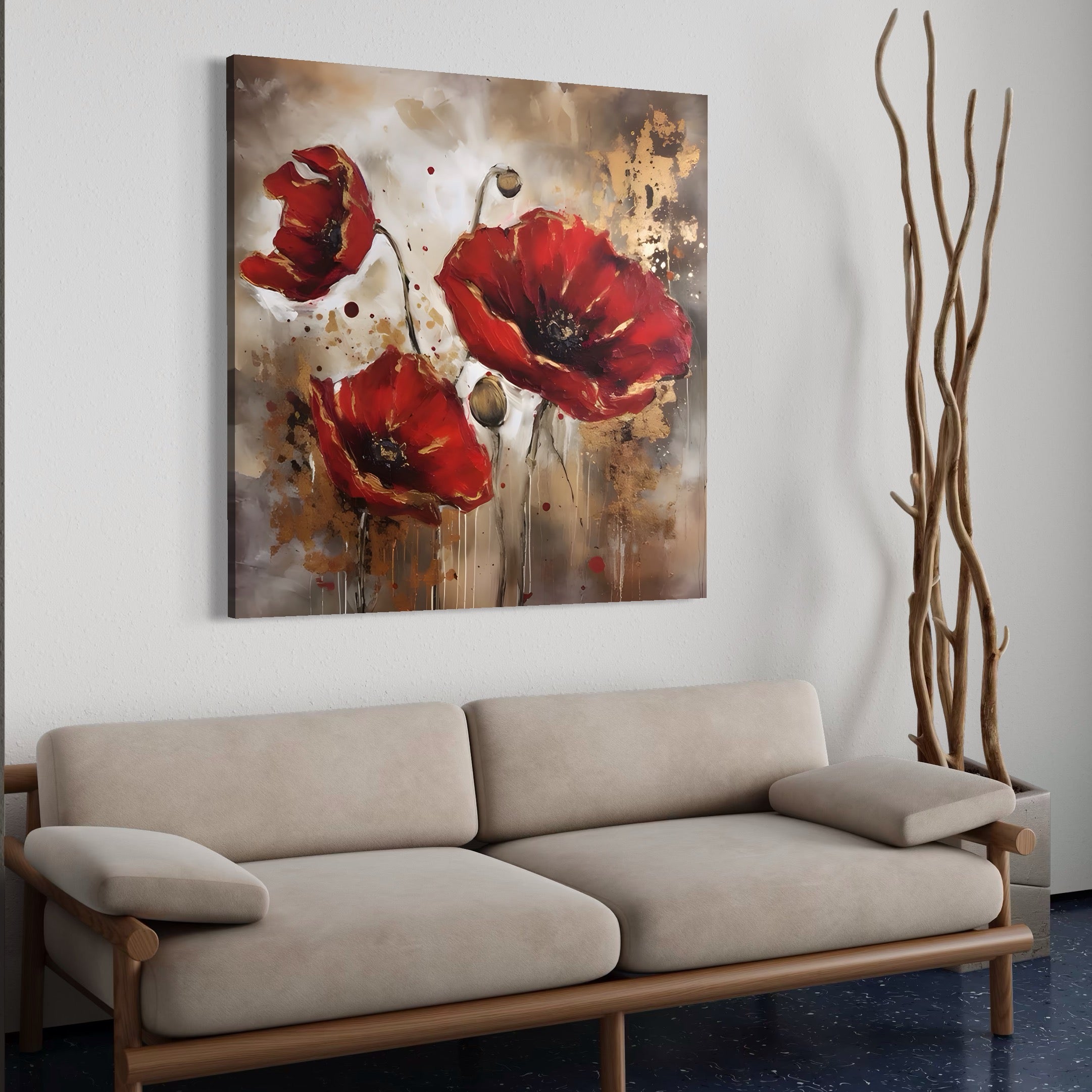 Tablou Canvas Premium LuxCanva® A1429, Red Poppies , Room, Flori, Maci, Camp, Decorativ, Living, Culori Vibrante