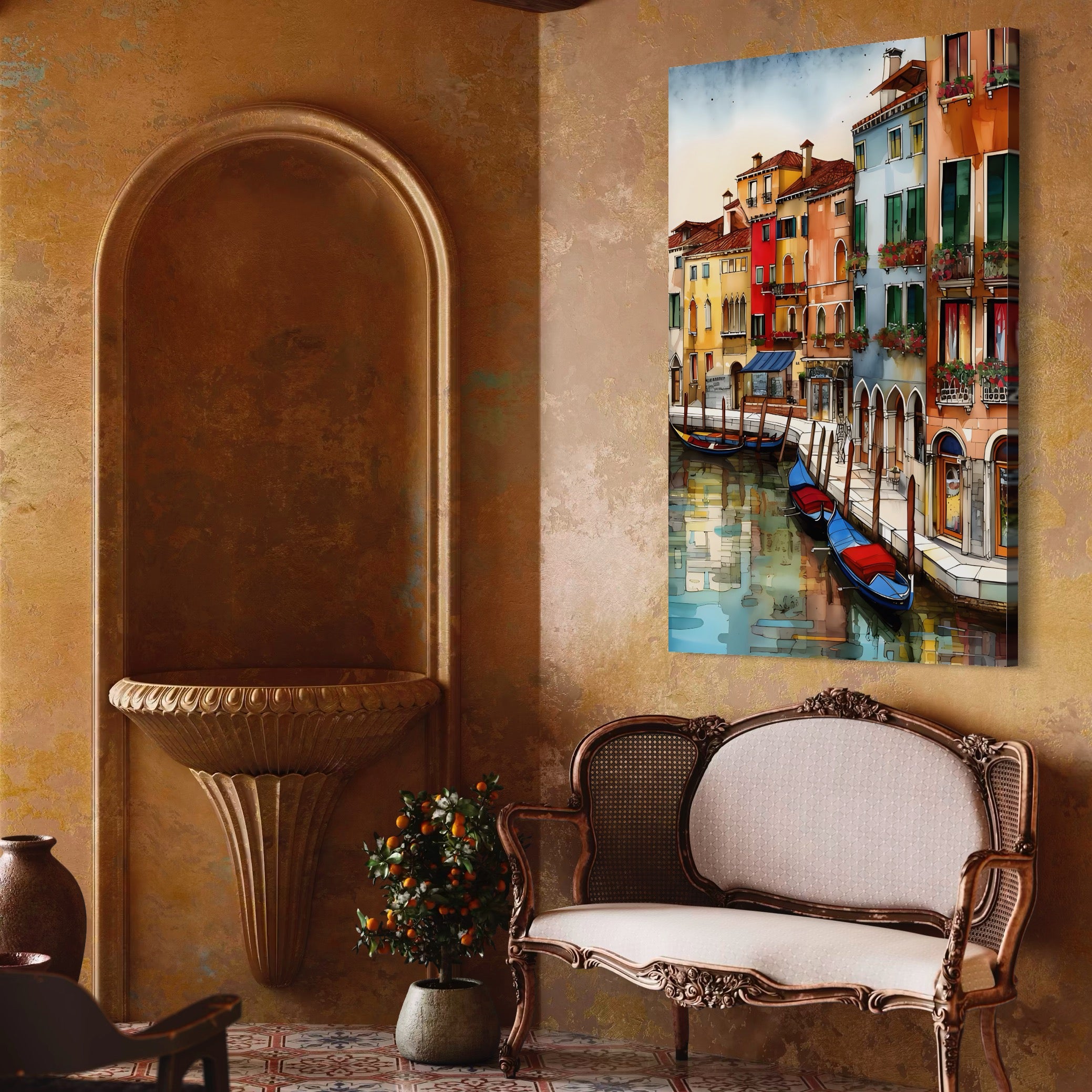 Tablou Canvas Premium LuxCanva® A1430, The Architecture Of Venice , Room, Oras, Gondola, Plimbare, Vacanta, Living, Culori Vibrante