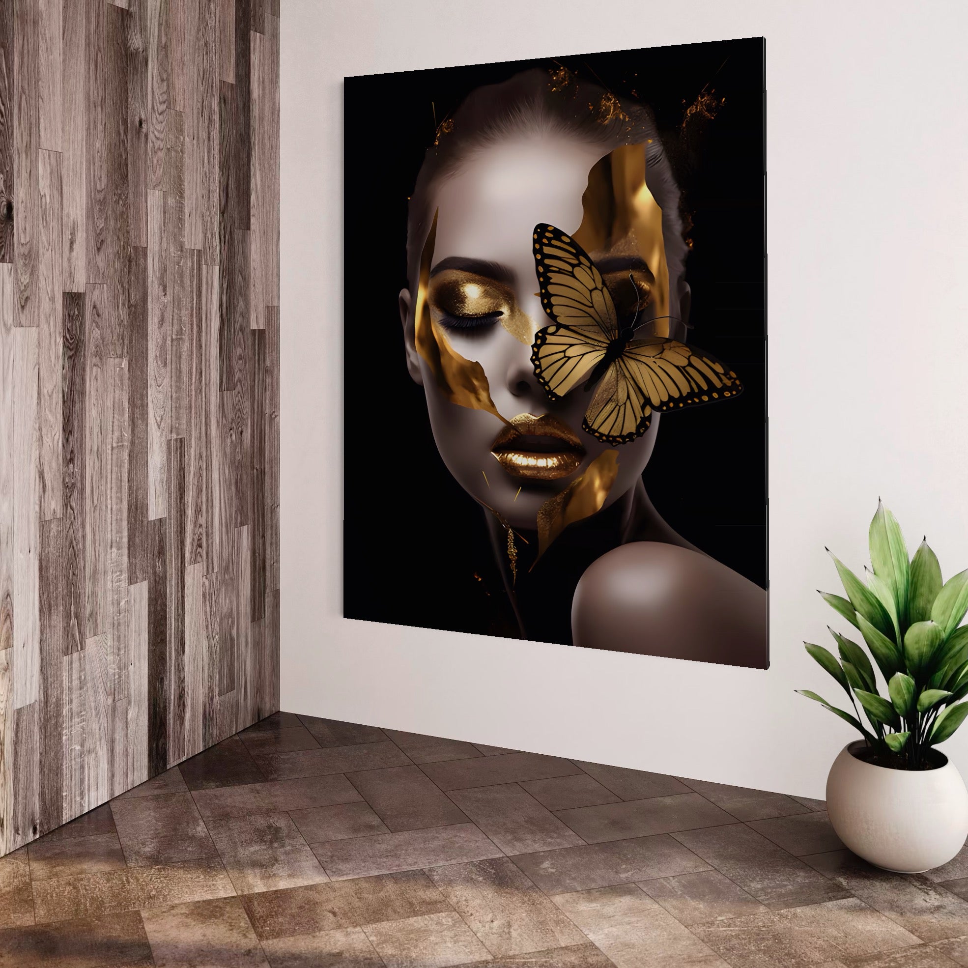 Tablou Canvas Premium LuxCanva® A1433, Fluture De Aur ,  Decorativ, Femeie, Auriu, Living, Culori Vibrante