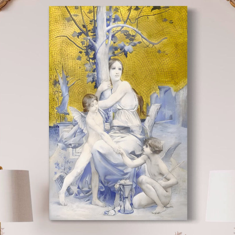 Tablou Canvas Premium LuxCanva® A1435, Gradina Edenului , Decorativ, Ingeri, Copac, Mama, Dormitor, Culori Vibrante