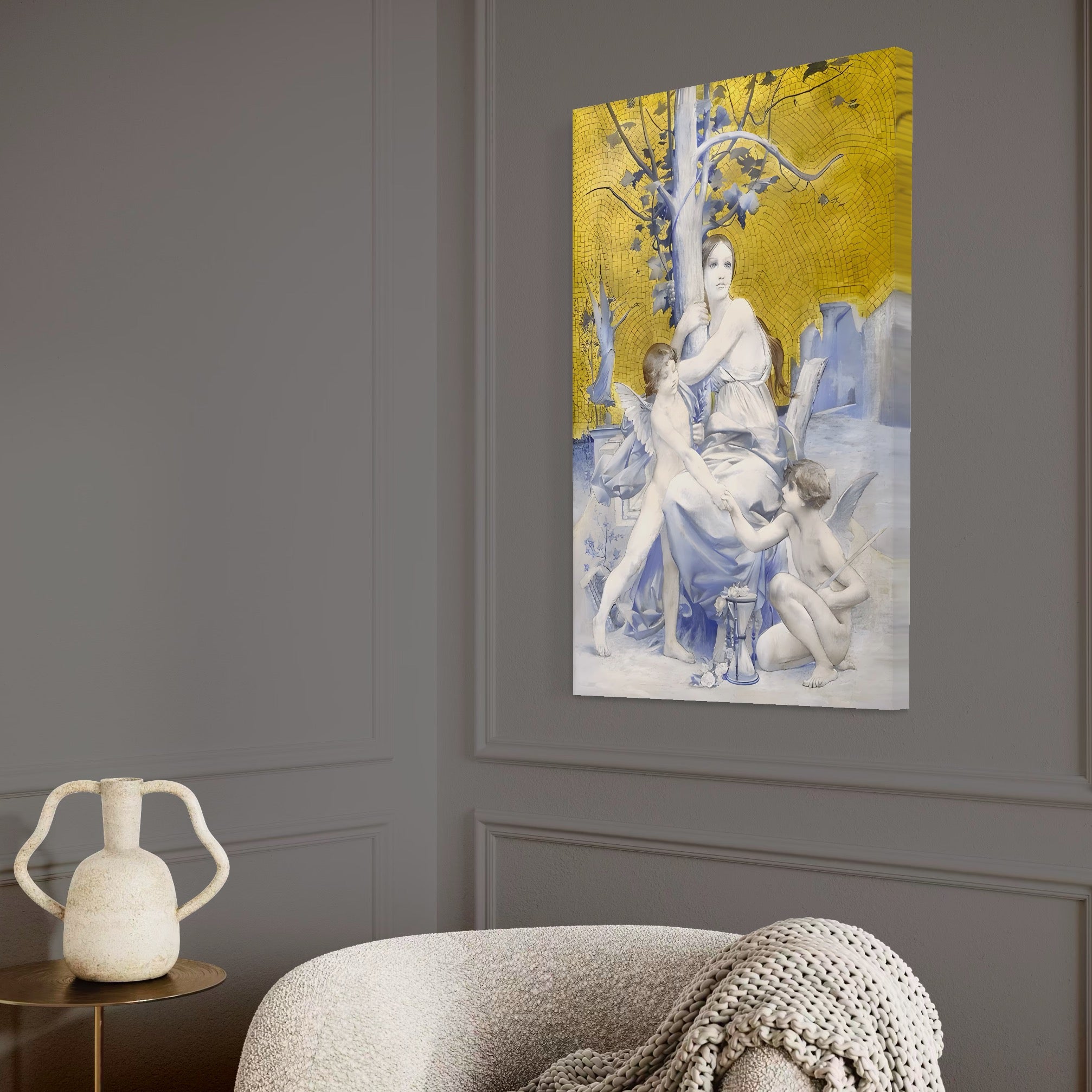 Tablou Canvas Premium LuxCanva® A1435, Gradina Edenului , Decorativ, Ingeri, Copac, Mama, Dormitor, Culori Vibrante