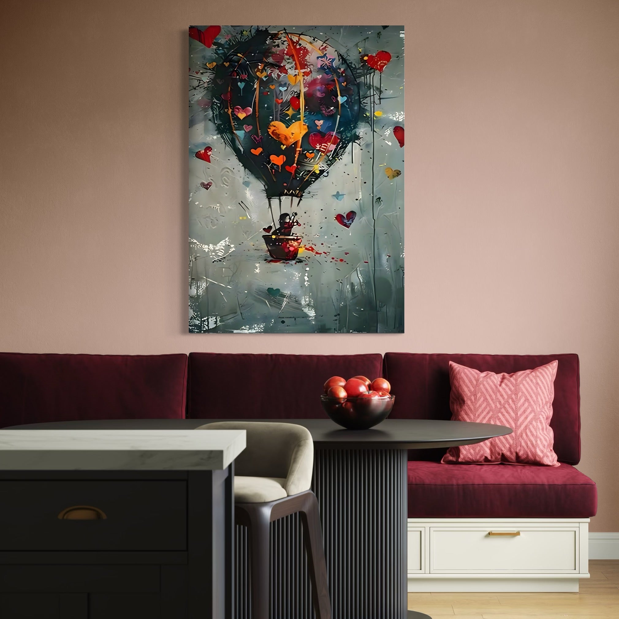 Tablou Canvas Premium, LuxCanva® C1265, Flying Hearts,  Relaxare, Love, Heart, Living Room, Culori Vibrante