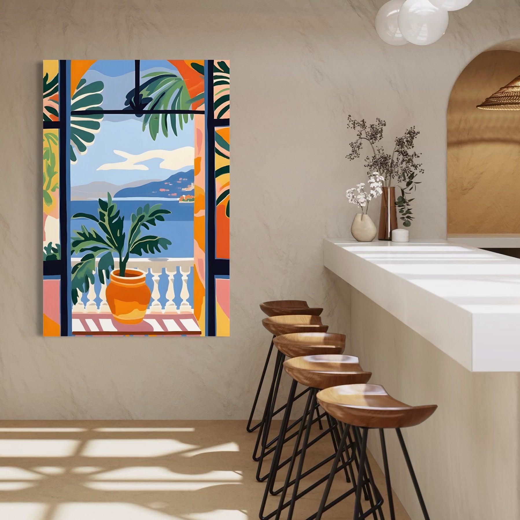 Tablou Canvas Premium LuxCanva® A1439, Summer View , Decorativ, Colorat, Vara, Priveliste, Geam, Living, Culori Vibrante