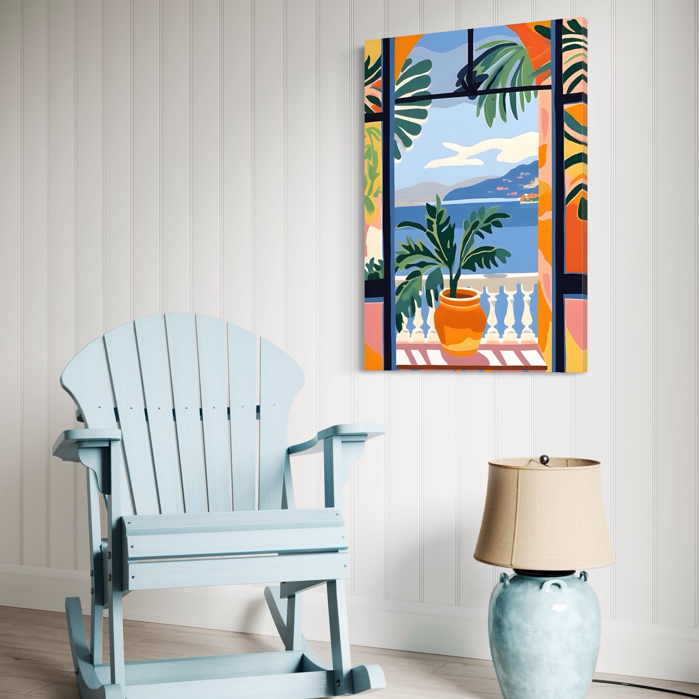 Tablou Canvas Premium LuxCanva® A1439, Summer View , Decorativ, Colorat, Vara, Priveliste, Geam, Living, Culori Vibrante