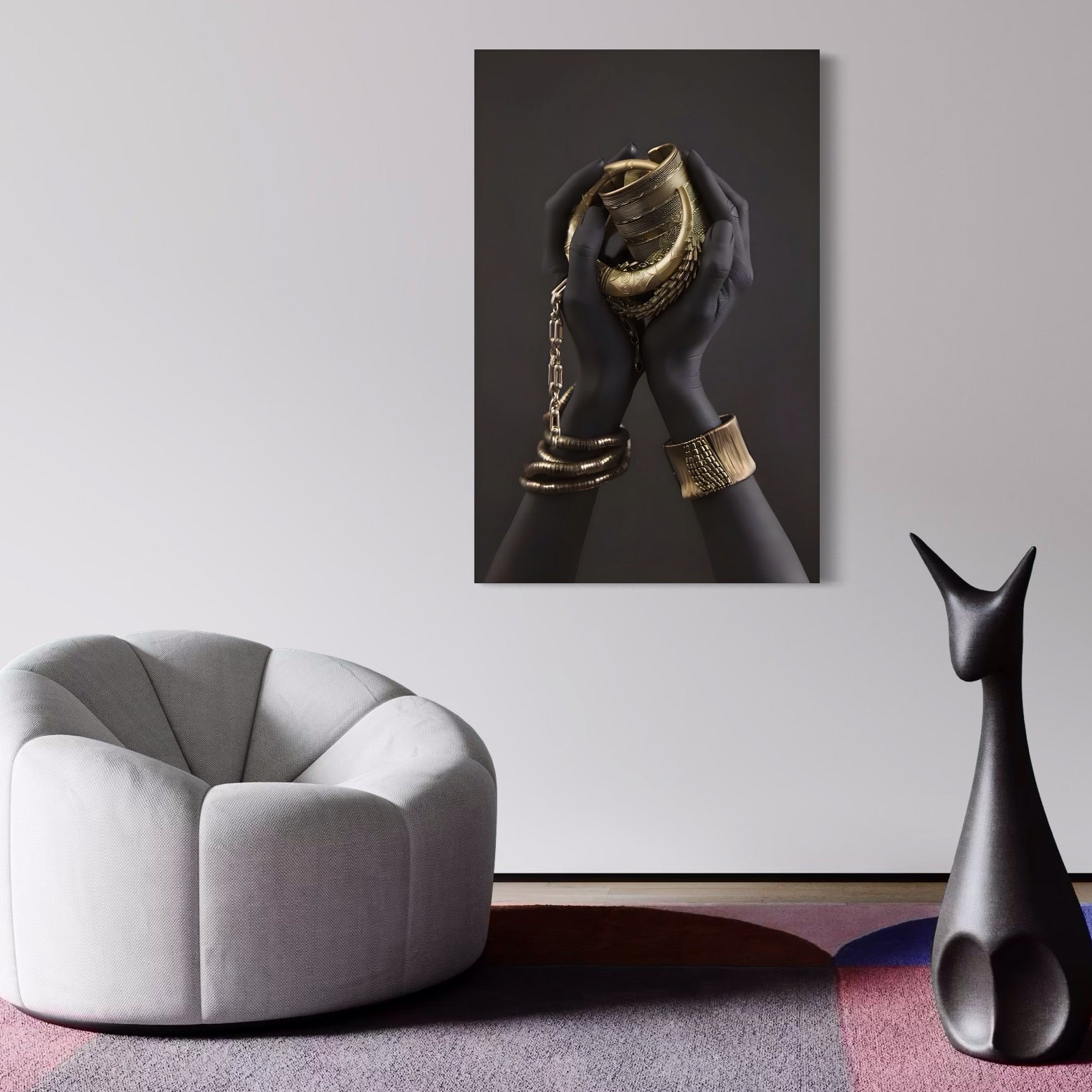 Tablou Canvas Premium LuxCanva® A1440, Maini Aurii , Decorativ, Bijuterii, Palme, Room, Culori Vibrante