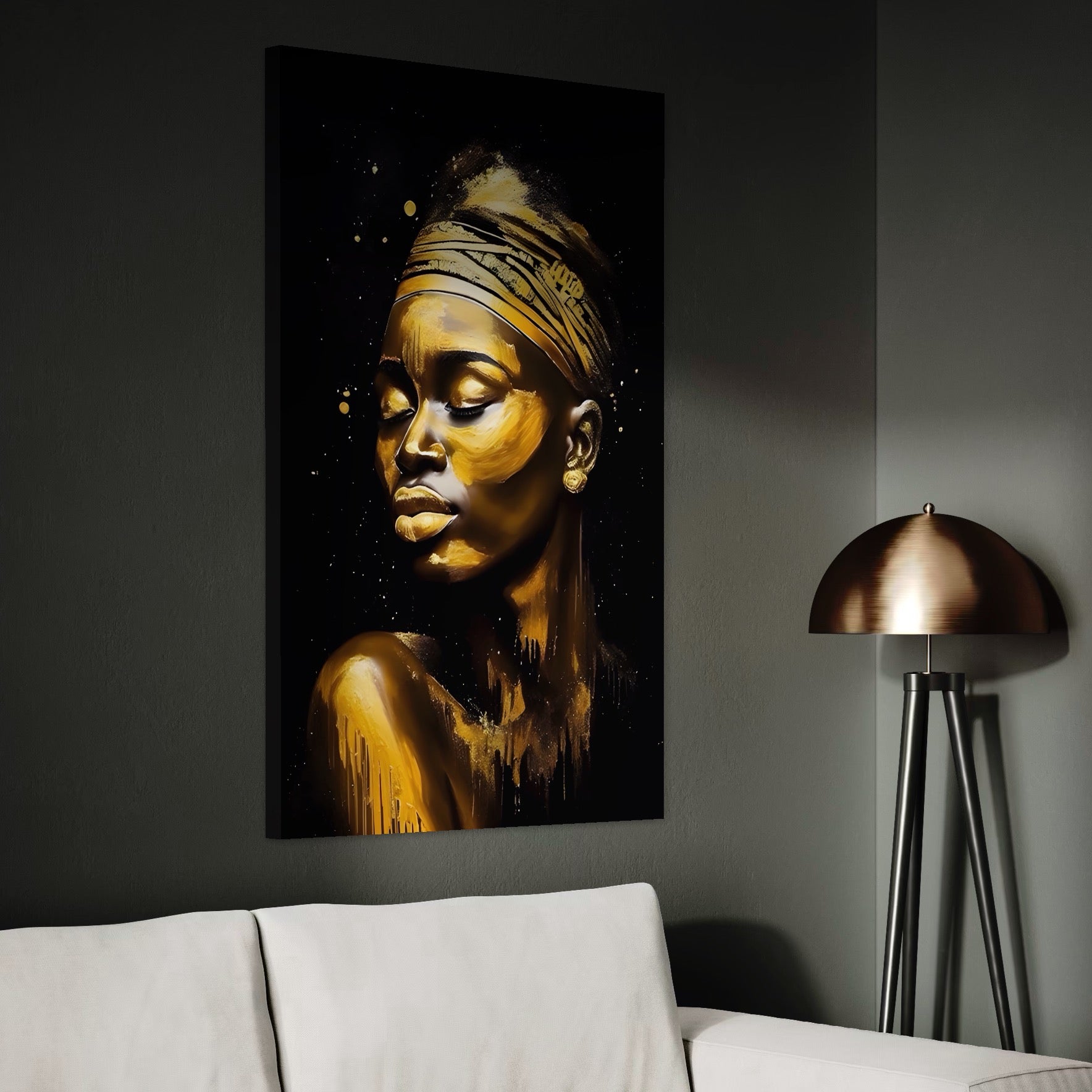 Tablou Canvas Premium LuxCanva® A1441, African Gold , Decorativ, Femeie, Picatura de Aur, Buze Aurii, Room, Culori Vibrante