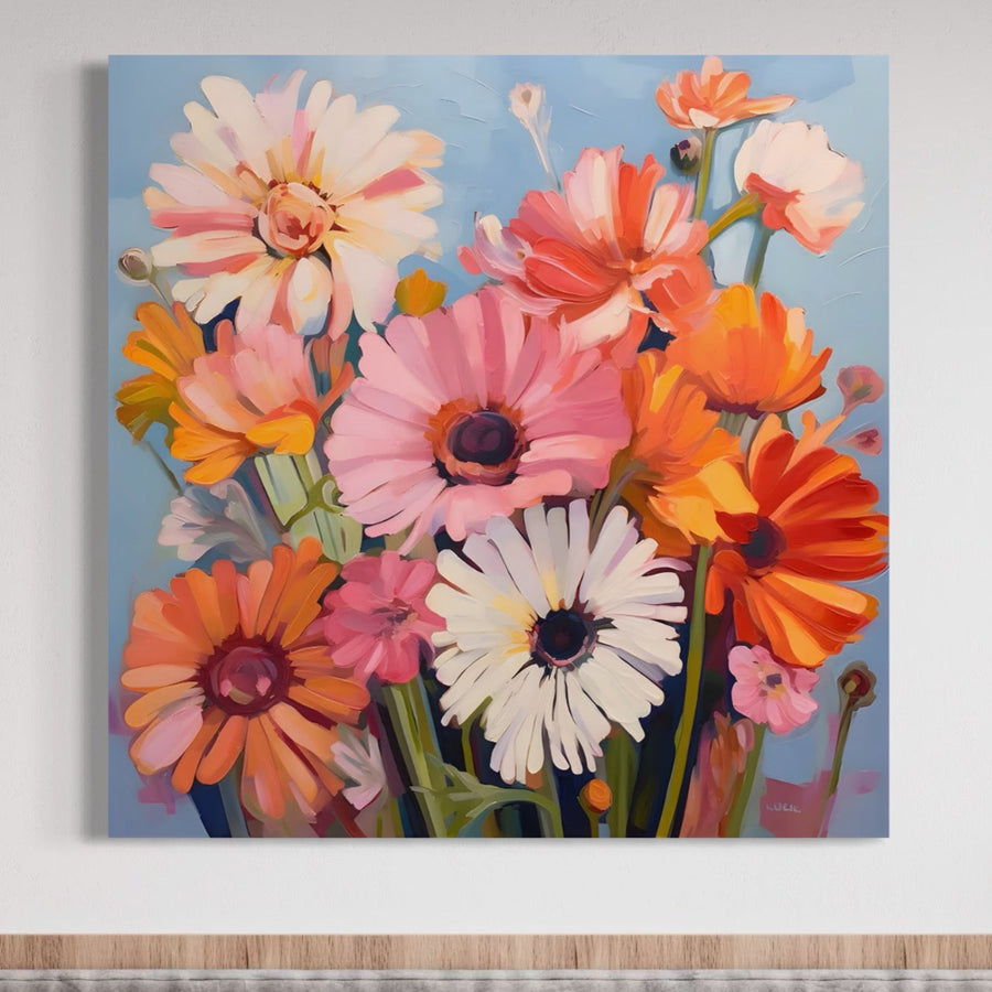 Aduceți un farmec vibrant casei dvs. cu Tablou Canvas Premium LuxCanva® A1442: o reprezentare colorată a florilor sălbatice și crizantemelor în tonuri vii, perfectă ca artă decorativă pe pânză pentru orice spațiu de locuit. Brand: LuxCanva®.