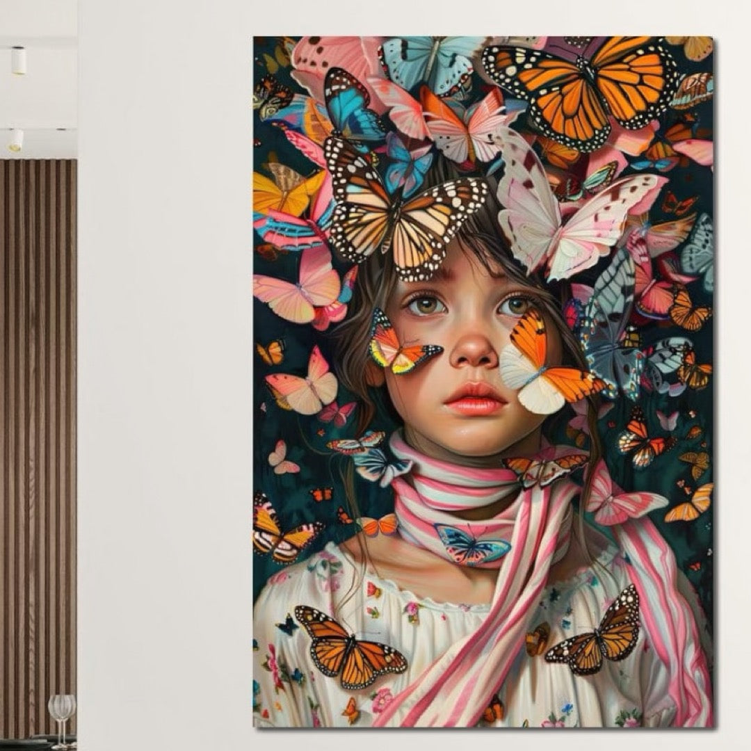 Tablou Canvas Premium, LuxCanva® G1127, Copilarie in Zbor,  Fluturi, Copil, Fata, Fantezie, Inocenta, Libertate, Visare, Emotie, Magie, Copilarie, Living, Dormitor