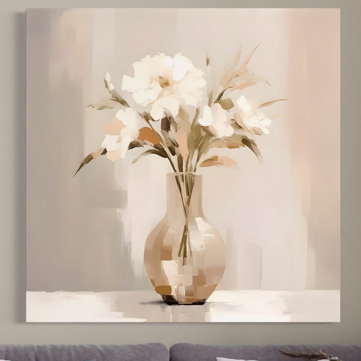 Tablou Canvas Premium LuxCanva® A1443, Calmul Florilor , Living, Alb, Vaza, Natura, Planta, Decorativ, Culori Vibrante