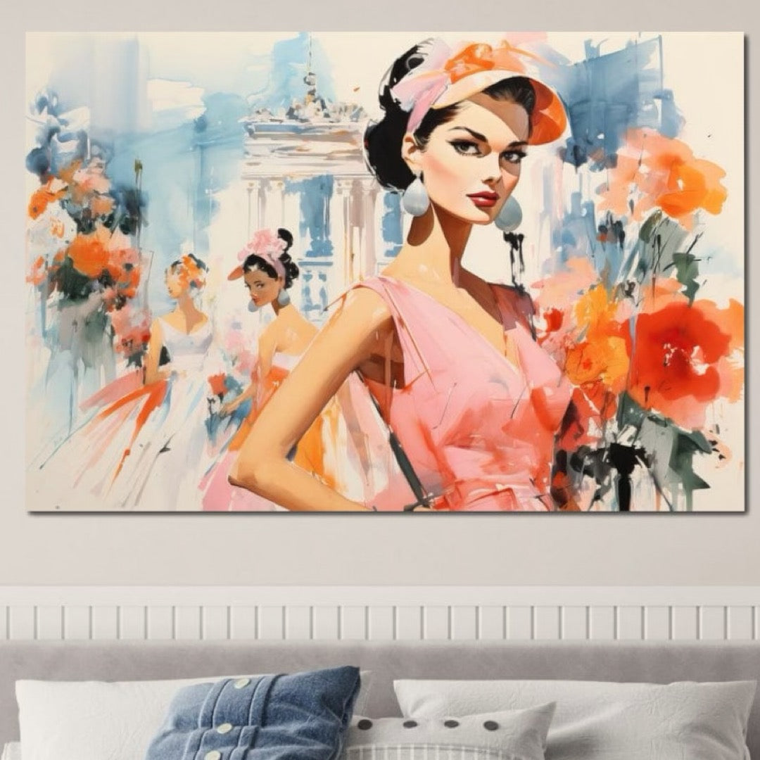 Tablou Canvas Premium, LuxCanva® G1130, O Primavara Retro, Paris, Stil, Eleganta, Femei, Bulevard, Moda, Trecut, Vintage, Rafinament, Living, Dormitor