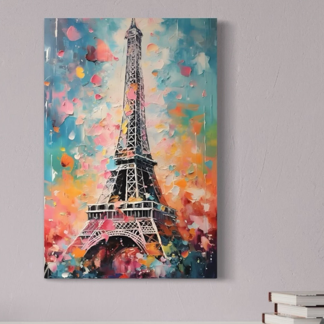 Tablou Canvas Premium LuxCanva® C1775, Colours On Eifel Tower , France, Paris, Living Room, Bar, Culori Vibrante