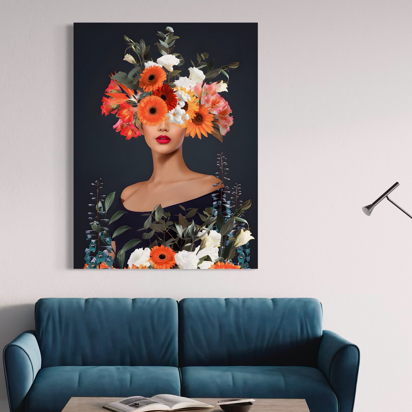 Tablou Canvas Premium LuxCanva® A1451, Vestimentatie Florala , Decorativ, Living, Femeie, Coronita, Culori Florale, Culori Vibrante