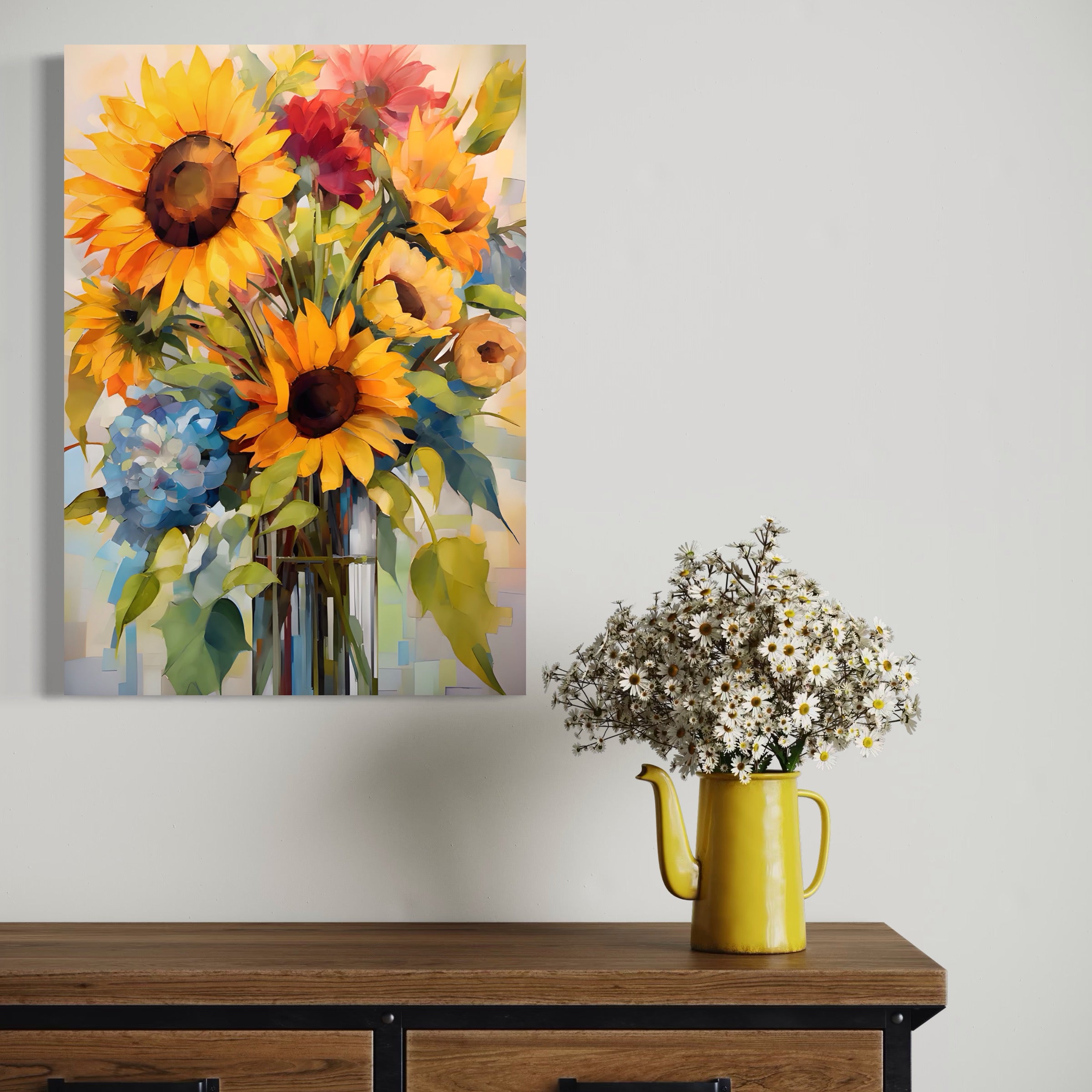 Tablou Canvas Premium LuxCanva® A1449, Buchet De Flori , Room, Plante, Floarea-Soarelui, Primavara, Living, Culori Vibrante