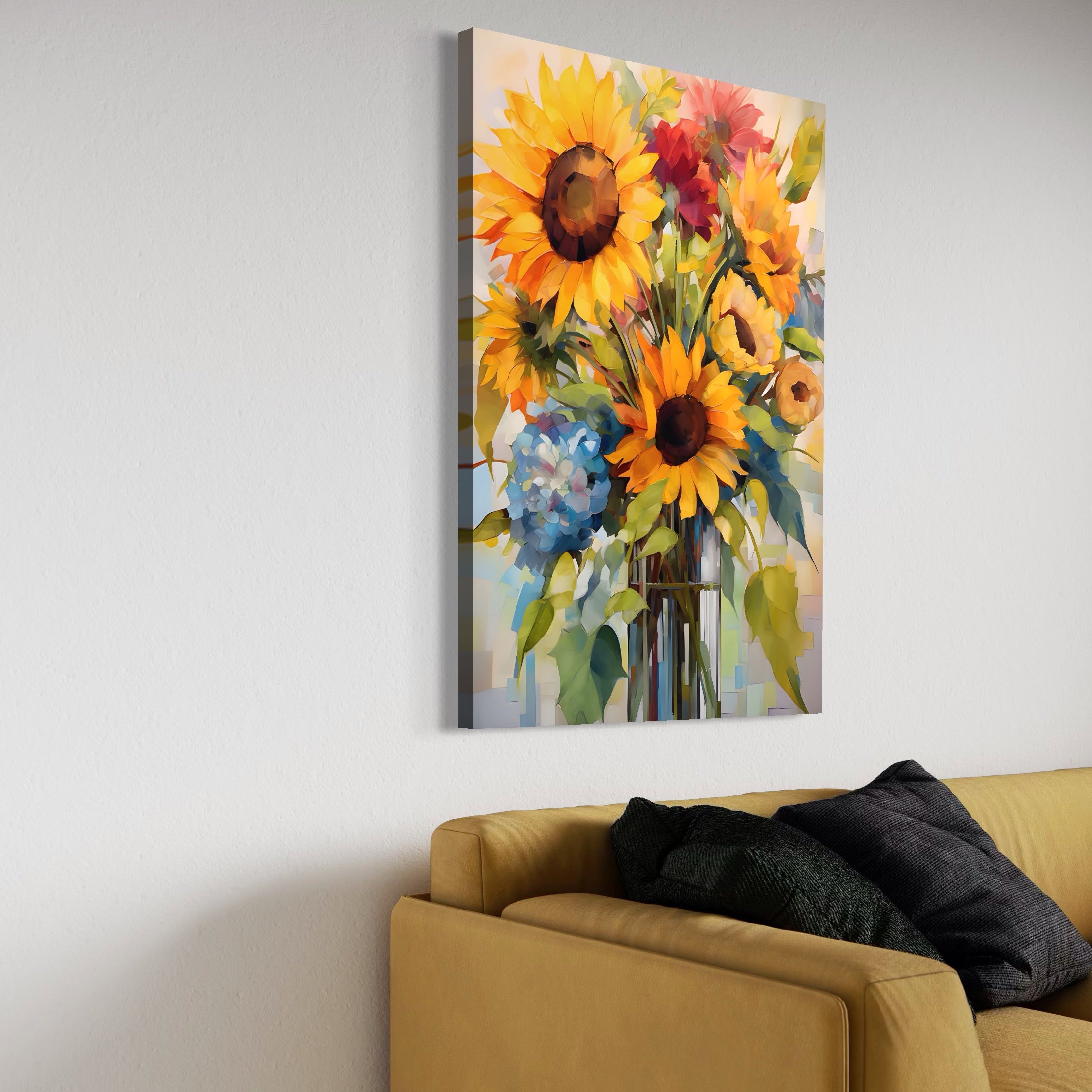 Tablou Canvas Premium LuxCanva® A1449, Buchet De Flori , Room, Plante, Floarea-Soarelui, Primavara, Living, Culori Vibrante