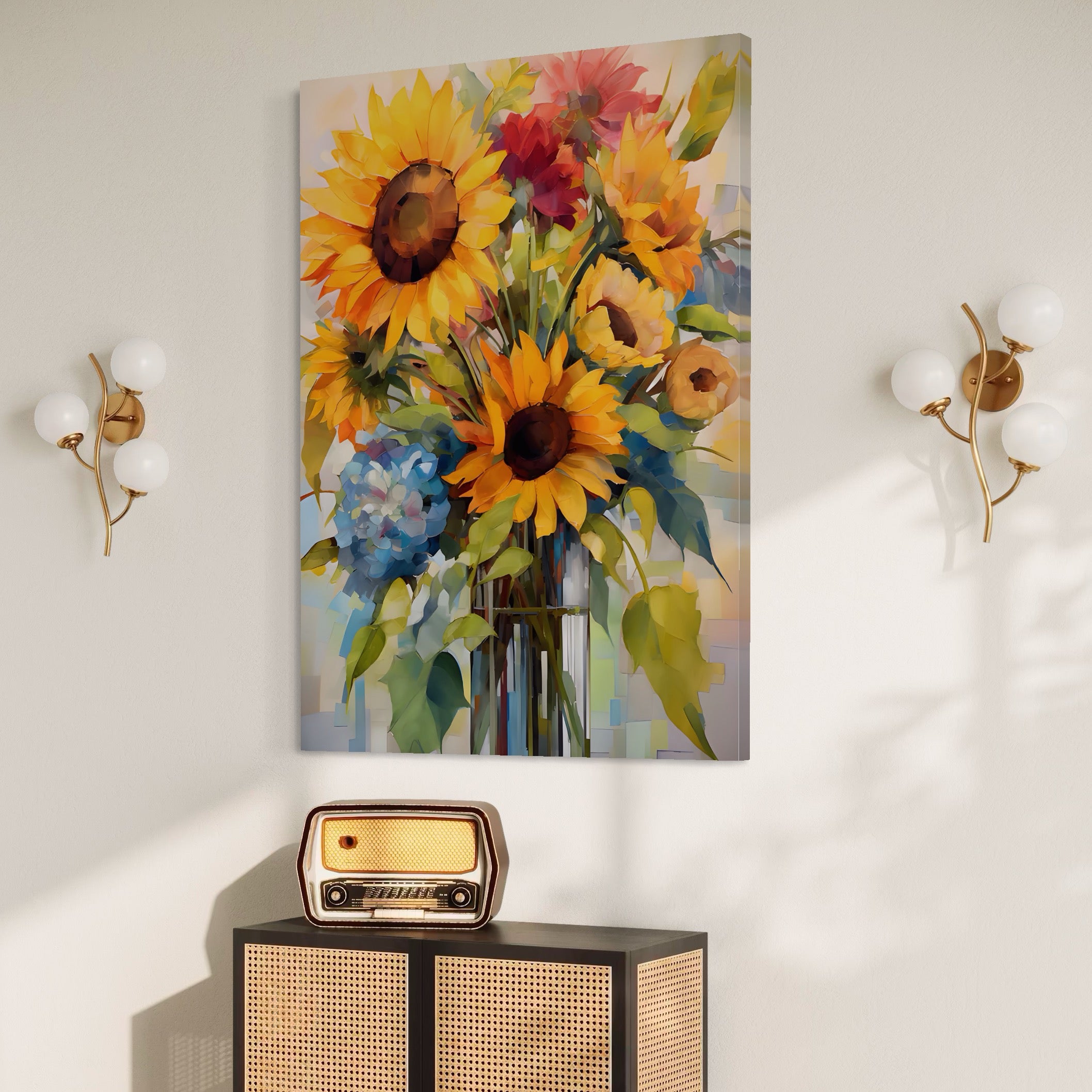 Tablou Canvas Premium LuxCanva® A1449, Buchet De Flori , Room, Plante, Floarea-Soarelui, Primavara, Living, Culori Vibrante