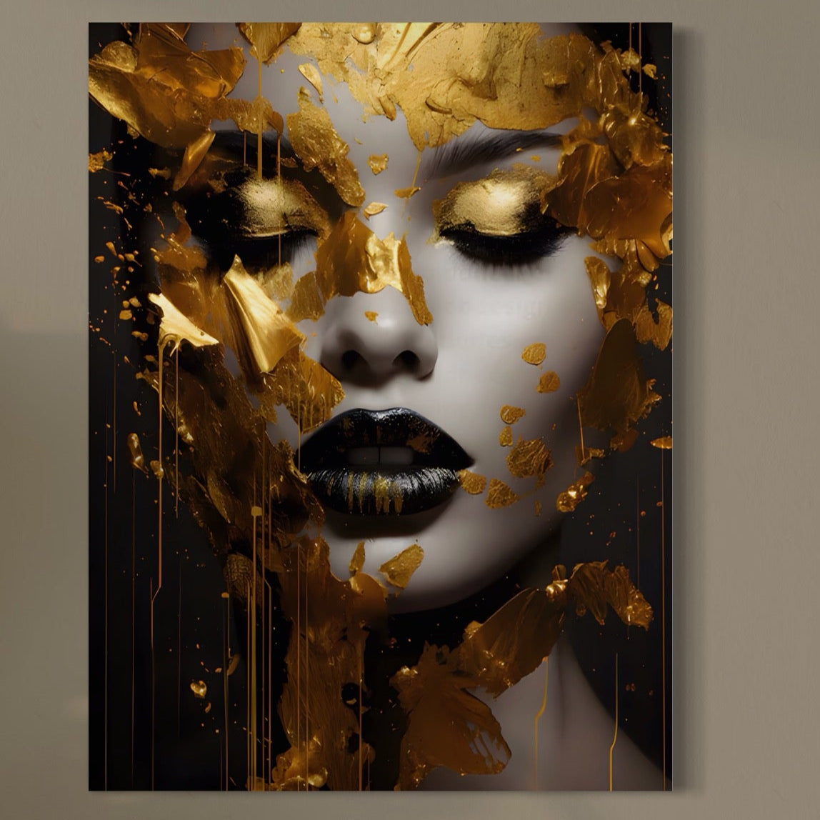 Tablou Canvas Premium LuxCanva® A1450, Privire Aurie , Decorativ, Living, Femeie, Gold, Foita De Aur, Culori Vibrante