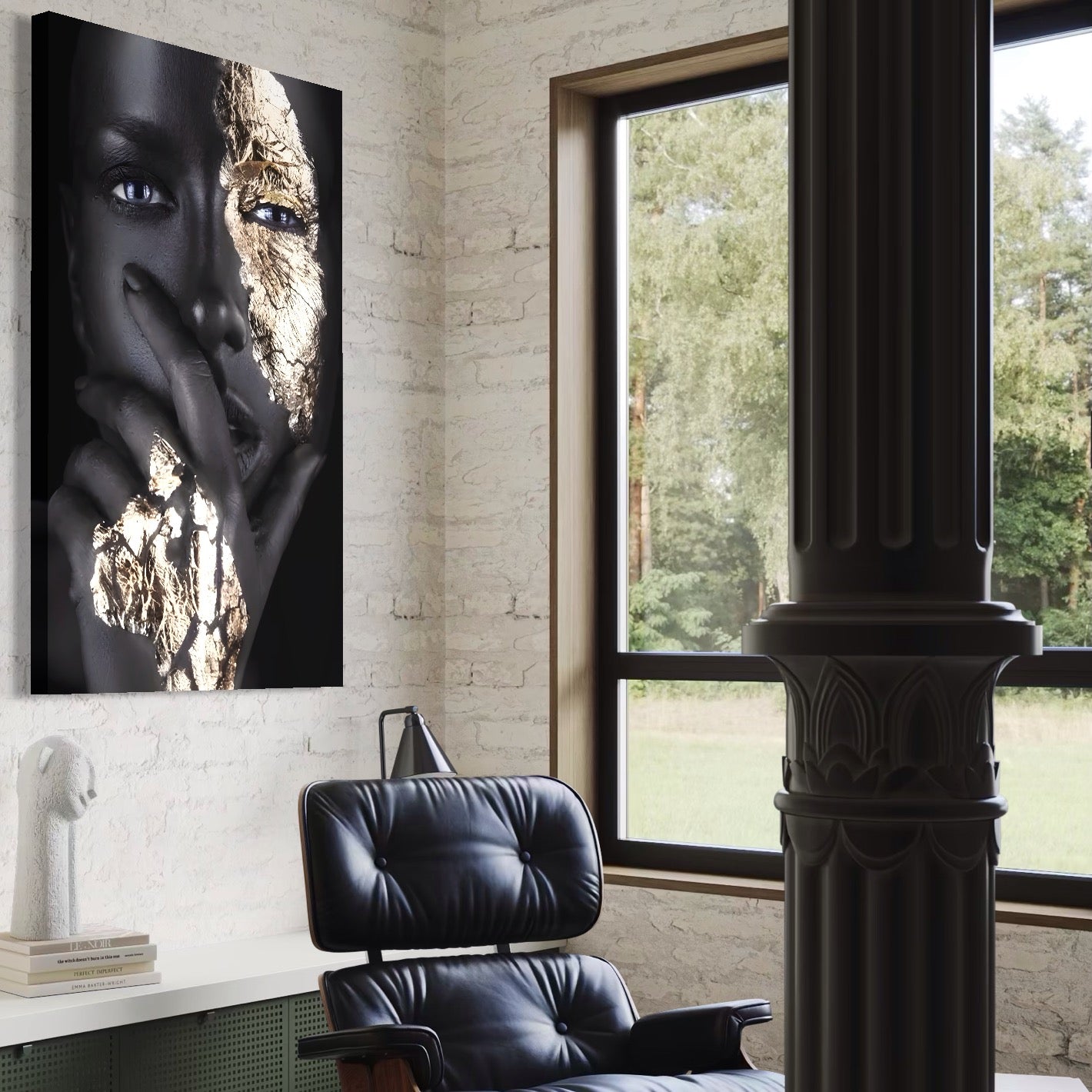 Tablou Canvas Premium LuxCanva® A1453, Stare Aurie , Decorativ, Living, Frumusete, Femeie Cu Ochi Albastri, Mister, Living, Culori Vibrante