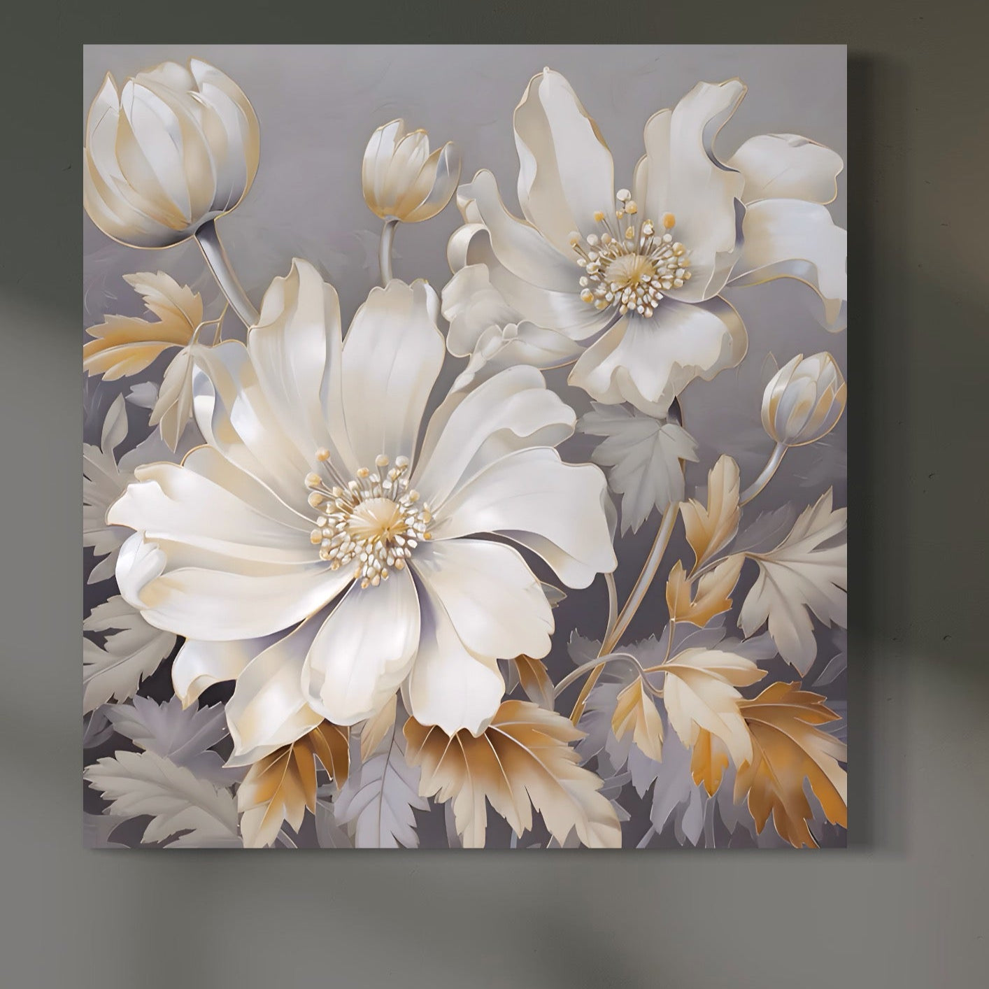 Tablou Canvas Premium LuxCanva® A1454, Vibratie Alba , Decorativ, Living, Flori, Bujori, Alb, Living, Culori Vibrante