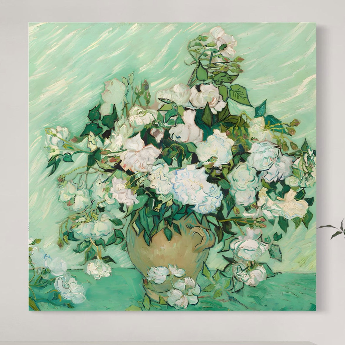 Tablou Canvas Premium LuxCanva® A1455, Trandafiri Albi , Living, Vaza, Flori, Planta, Decorativ, Alb, Culori Vibrante